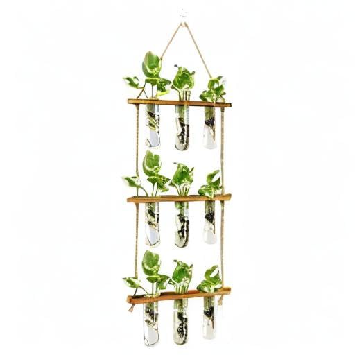 Wall Hanging Propagation Station with Wooden Stand - 5 Glass Test Tubes for Stylish Plant Display and Home Décor - OVAD