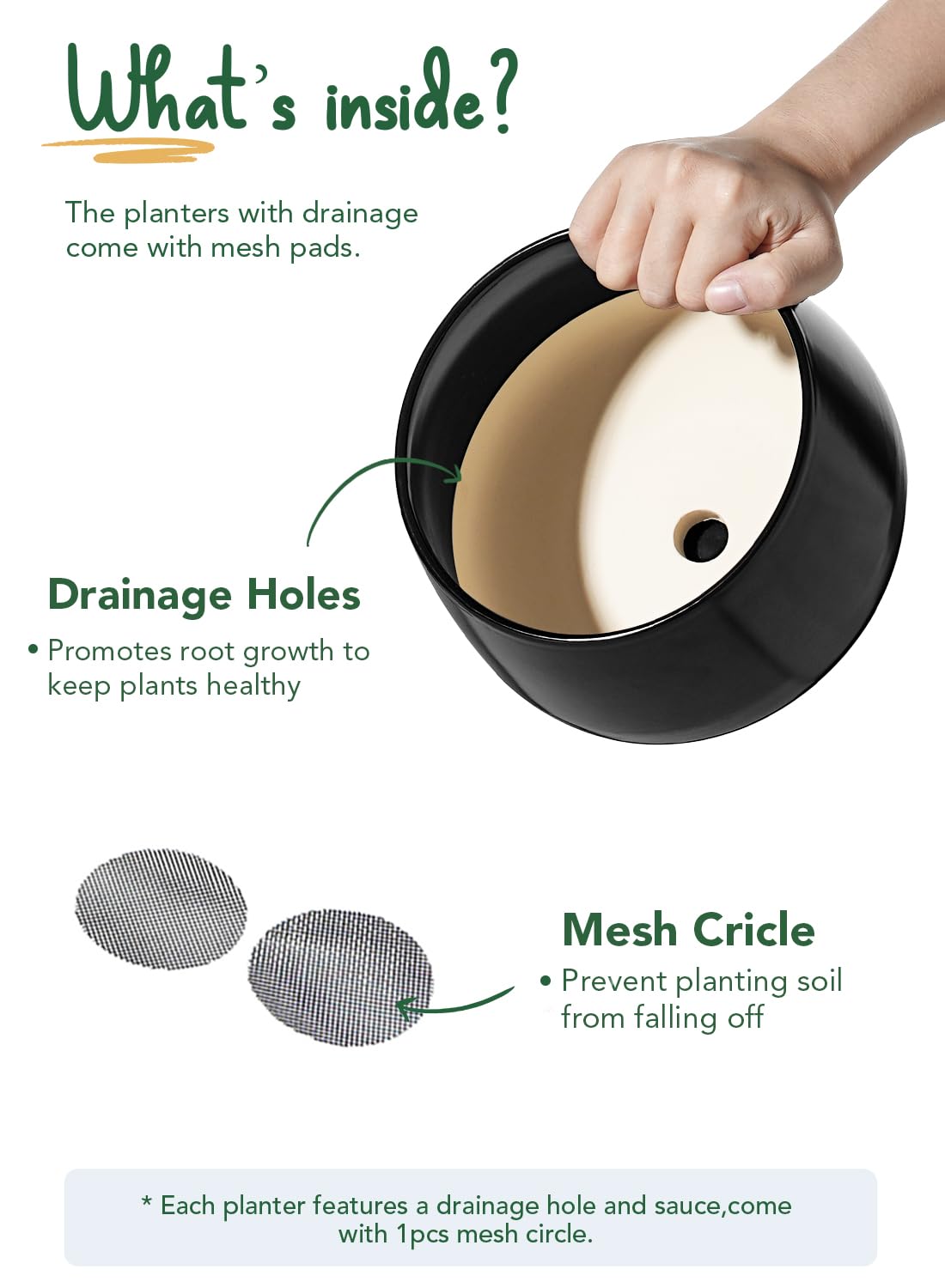 LE TAUCI Plant Pots, 4.1+5.1+6.5 Inch, Set of 3 Stylish Ceramic Planters with Drainage Hole and Saucer for Optimal Plant Growth - OVAD