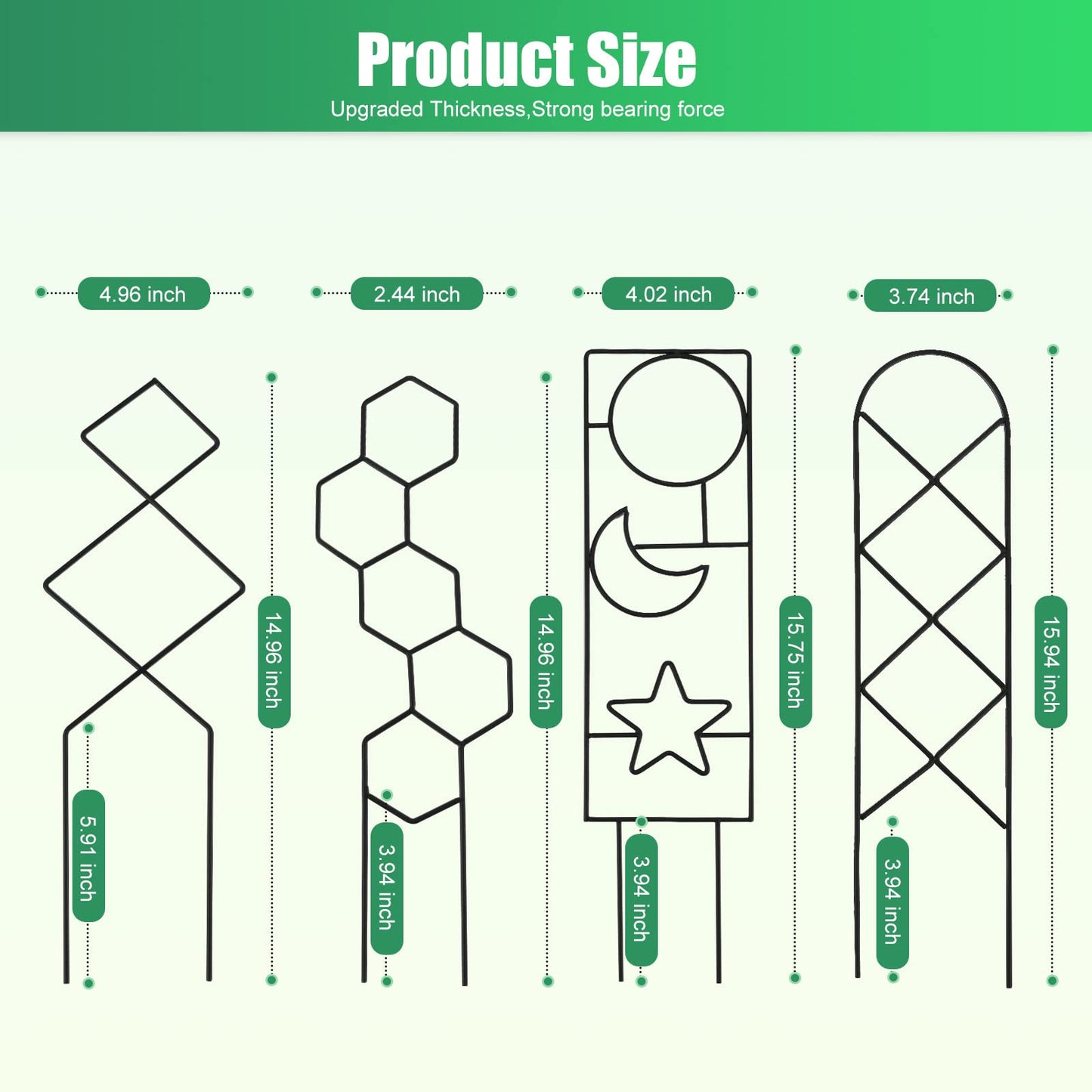Indoor Plant Trellis for Climbing Plants, 16inch Small Garden Metal Trellis for Potted Plants Outdoor - 4 Pack - OVAD