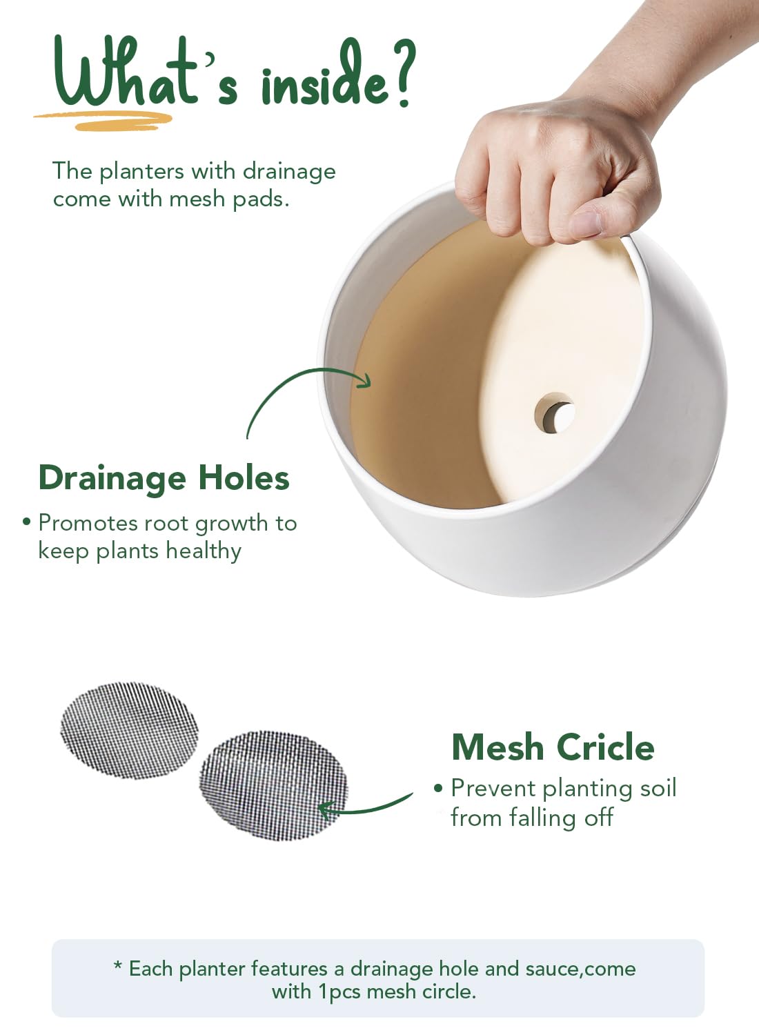 LE TAUCI Plant Pots, 4.1+5.1+6.5 Inch, Set of 3 Stylish Ceramic Planters with Drainage Hole and Saucer for Optimal Plant Growth - OVAD