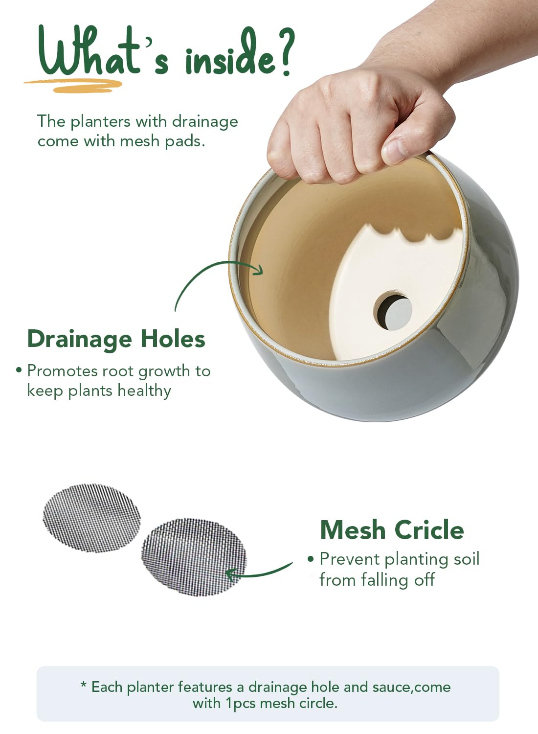 LE TAUCI Plant Pots, 4.1+5.1+6.5 Inch, Set of 3 Stylish Ceramic Planters with Drainage Hole and Saucer for Optimal Plant Growth - OVAD