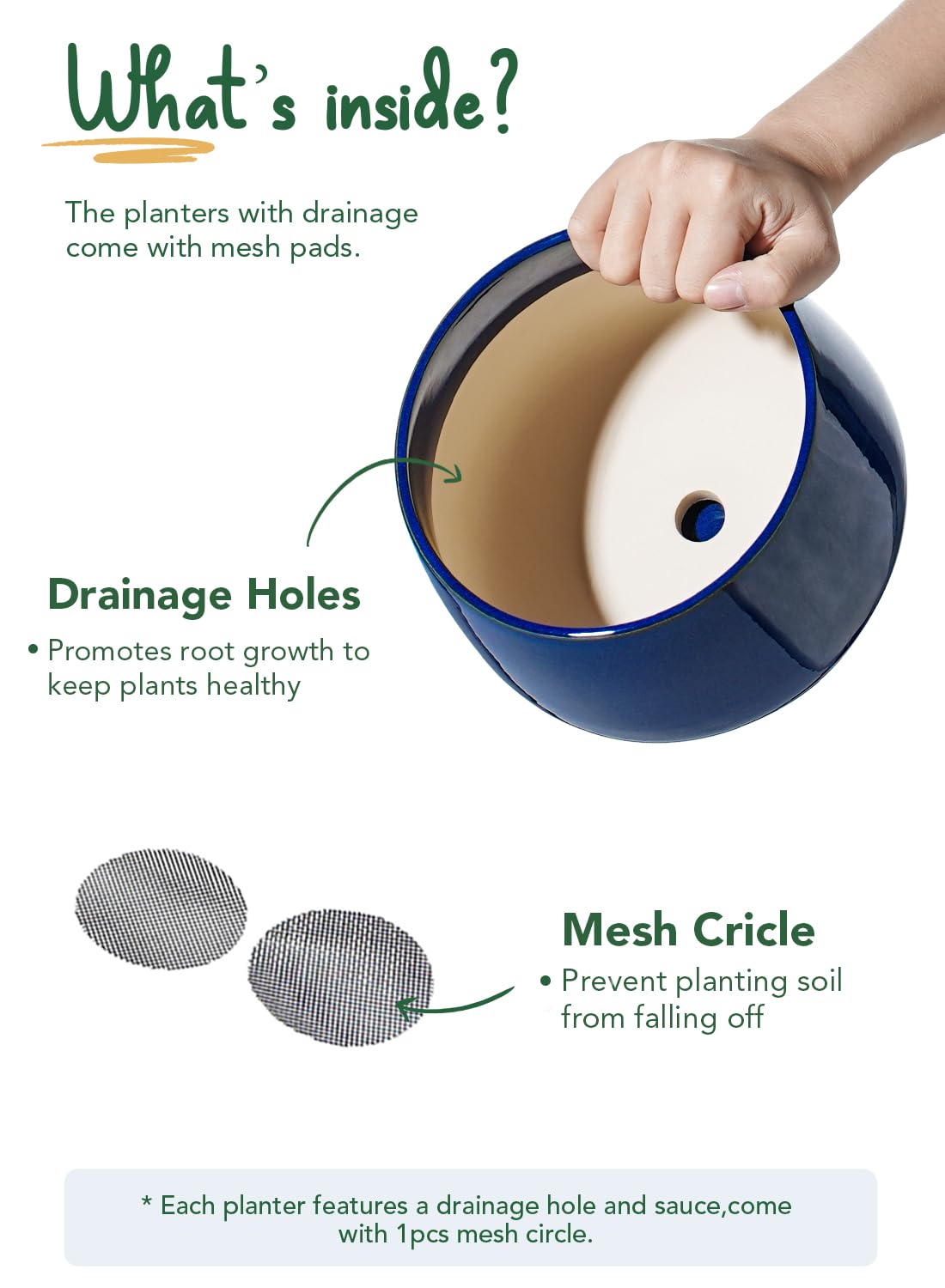 LE TAUCI Plant Pots, 4.1+5.1+6.5 Inch, Set of 3 Stylish Ceramic Planters with Drainage Hole and Saucer for Optimal Plant Growth - OVAD