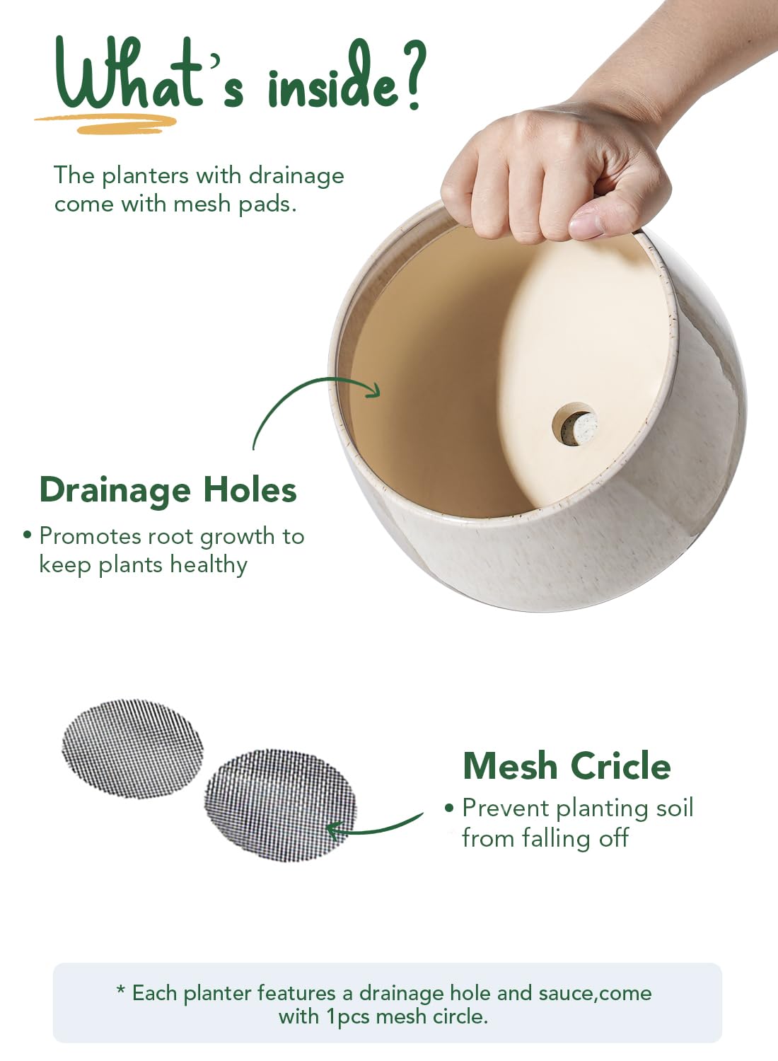 LE TAUCI Plant Pots, 4.1+5.1+6.5 Inch, Set of 3 Stylish Ceramic Planters with Drainage Hole and Saucer for Optimal Plant Growth - OVAD