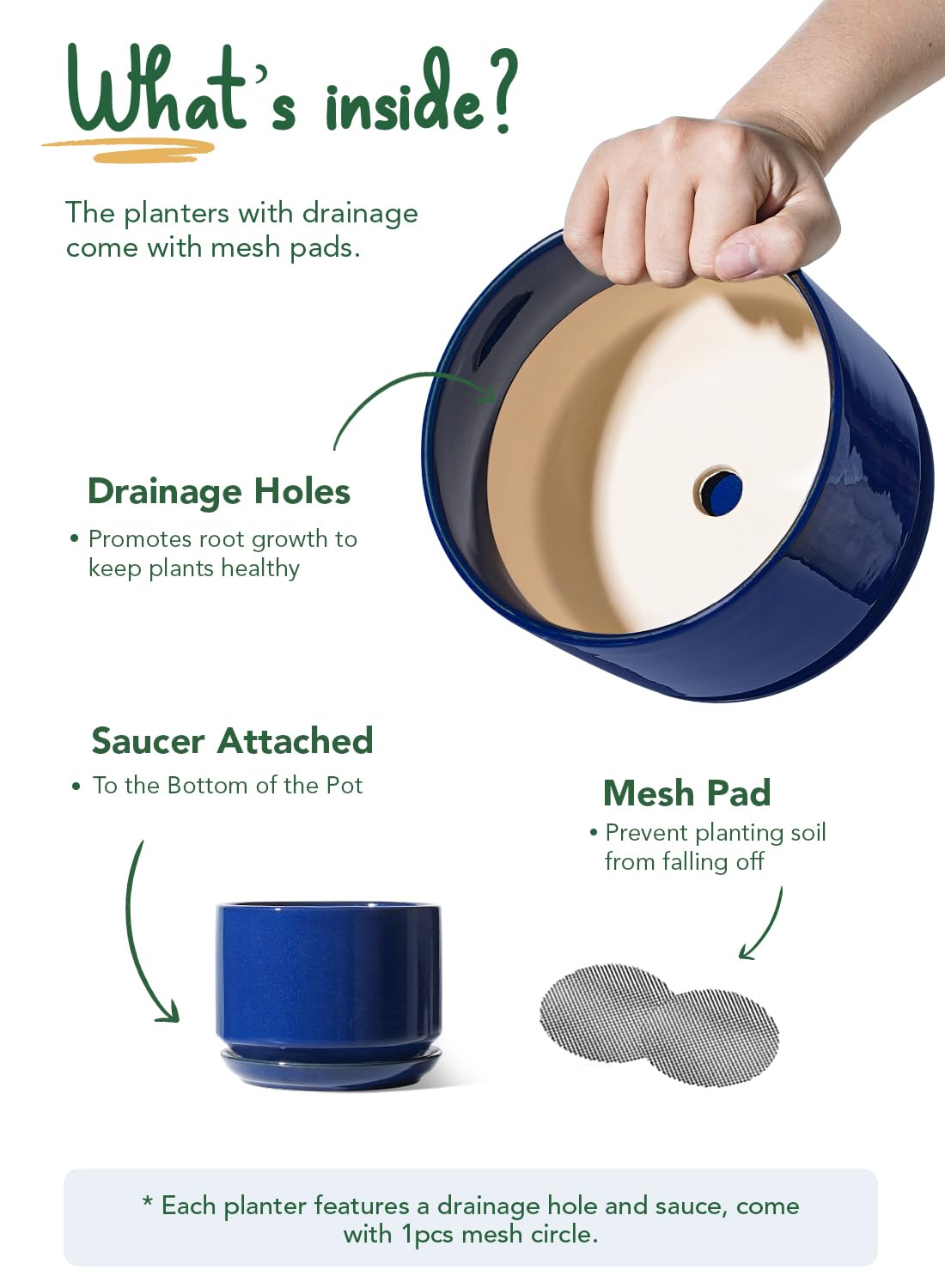 LE TAUCI Ceramic Plant Pots, 4.3+5.3+6.8 Inch, Set of 3, Planters with Drainage Hole and Saucer for Stylish Indoor and Outdoor Decor - OVAD