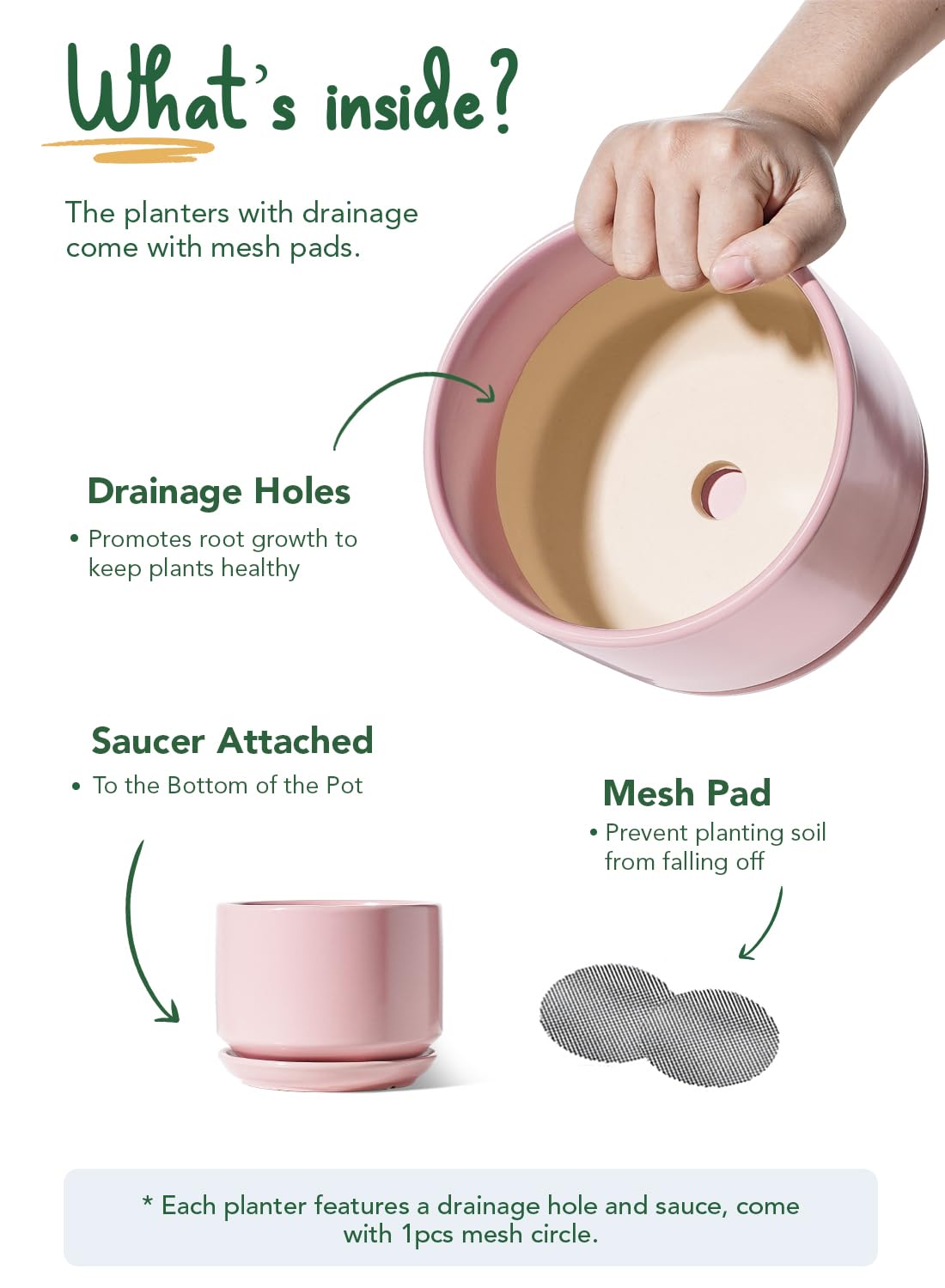 LE TAUCI Ceramic Plant Pots, 4.3+5.3+6.8 Inch, Set of 3, Planters with Drainage Hole and Saucer for Stylish Indoor and Outdoor Decor - OVAD
