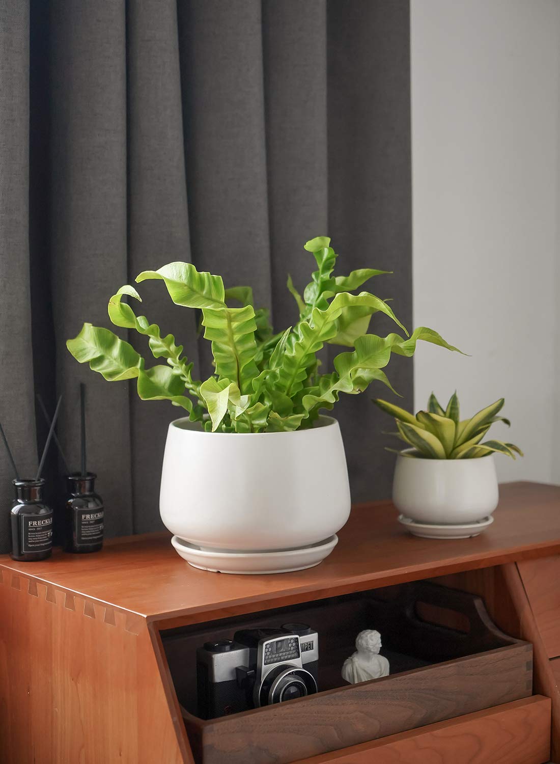 LE TAUCI Plant Pots, 4.1+5.1+6.5 Inch, Set of 3 Stylish Ceramic Planters with Drainage Hole and Saucer for Optimal Plant Growth - OVAD