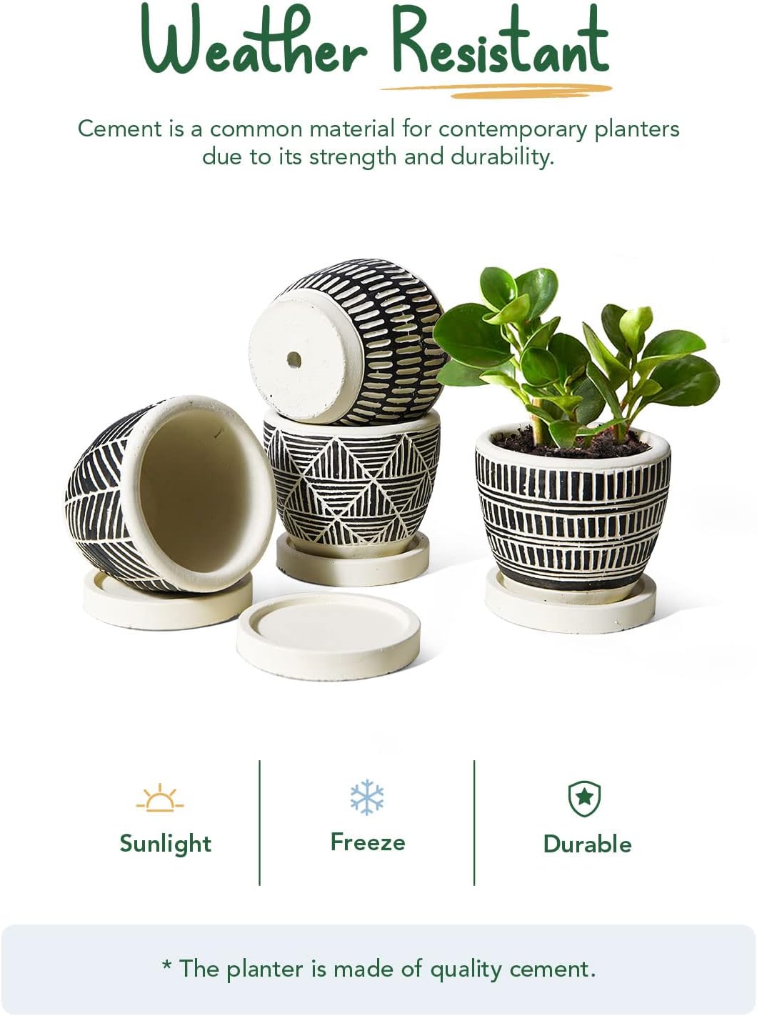 LE TAUCI 3 Inch Boho Succulent Pots, Artisanal Small Succulent Planters, Cute Cement Plant Pots Gift Box for Mom, Women, Set of 4, Black and Cream White - OVAD