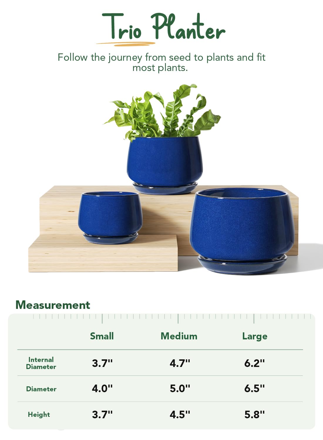 LE TAUCI Plant Pots, 4.1+5.1+6.5 Inch, Set of 3 Stylish Ceramic Planters with Drainage Hole and Saucer for Optimal Plant Growth - OVAD