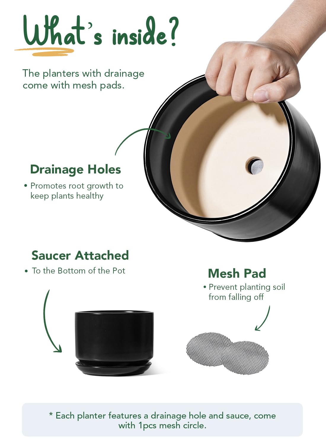 LE TAUCI Ceramic Plant Pots, 4.3+5.3+6.8 Inch, Set of 3, Planters with Drainage Hole and Saucer for Stylish Indoor and Outdoor Decor - OVAD