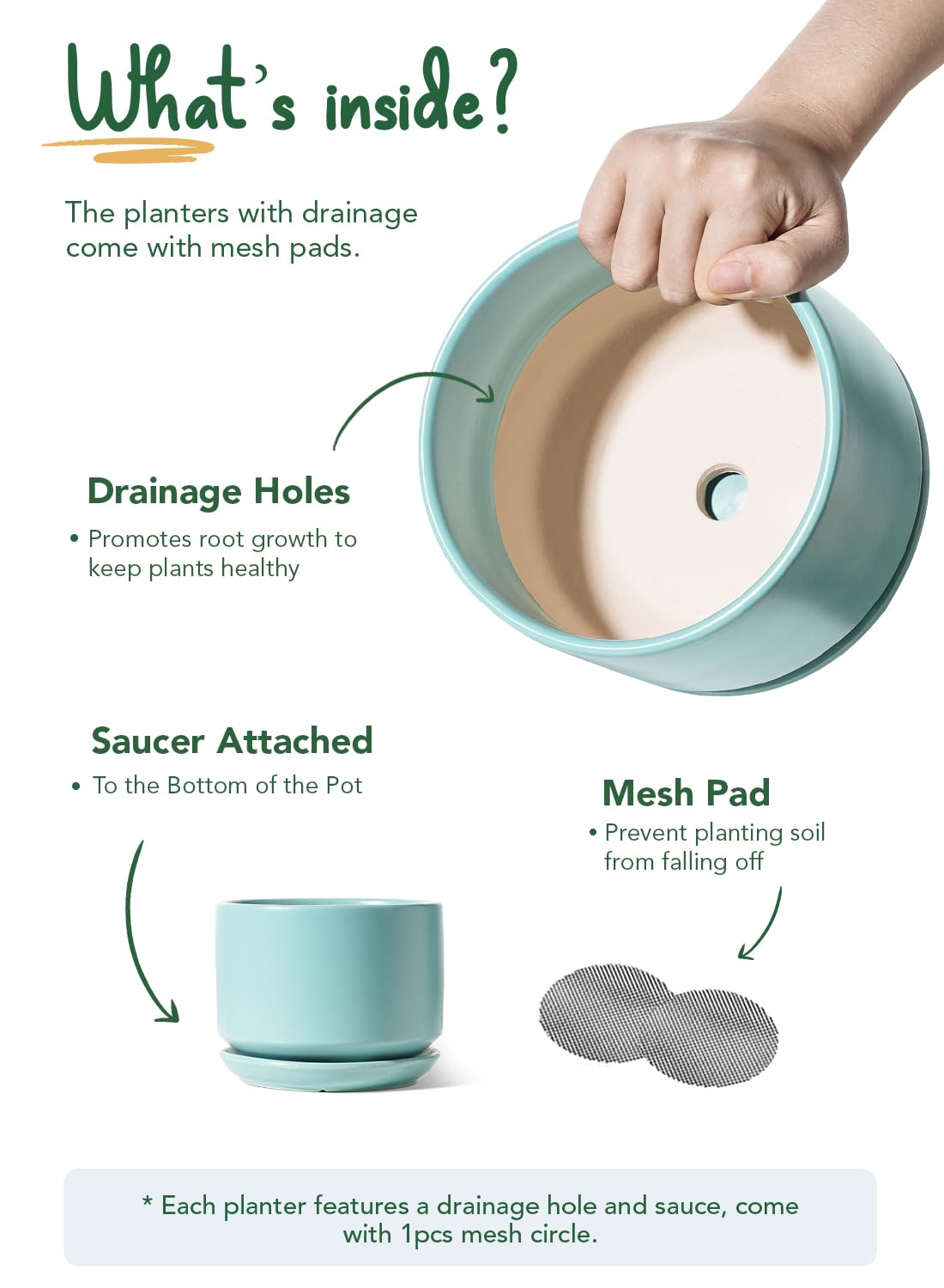 LE TAUCI Ceramic Plant Pots, 4.3+5.3+6.8 Inch, Set of 3, Planters with Drainage Hole and Saucer for Stylish Indoor and Outdoor Decor - OVAD