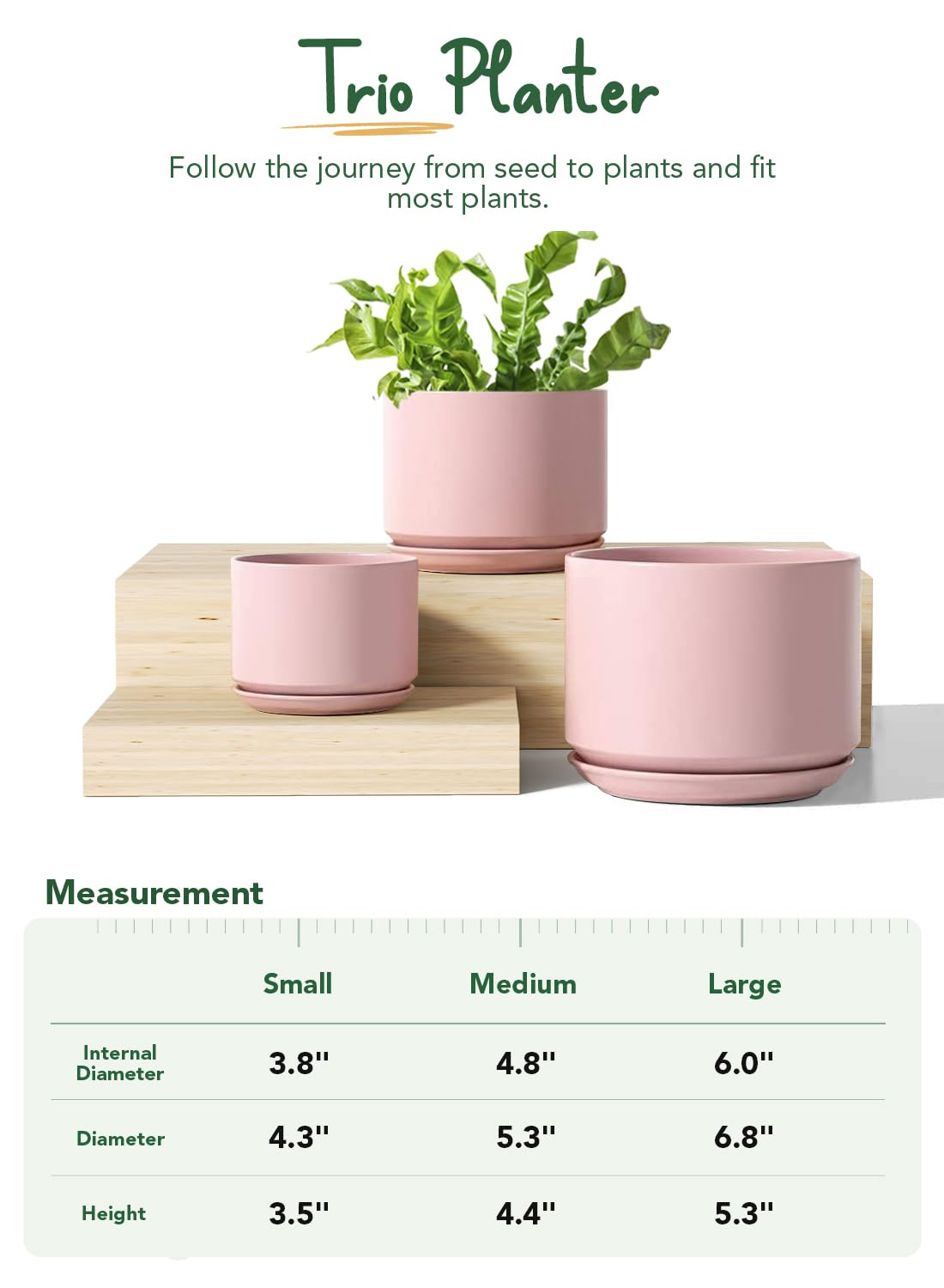 LE TAUCI Ceramic Plant Pots, 4.3+5.3+6.8 Inch, Set of 3, Planters with Drainage Hole and Saucer for Stylish Indoor and Outdoor Decor - OVAD
