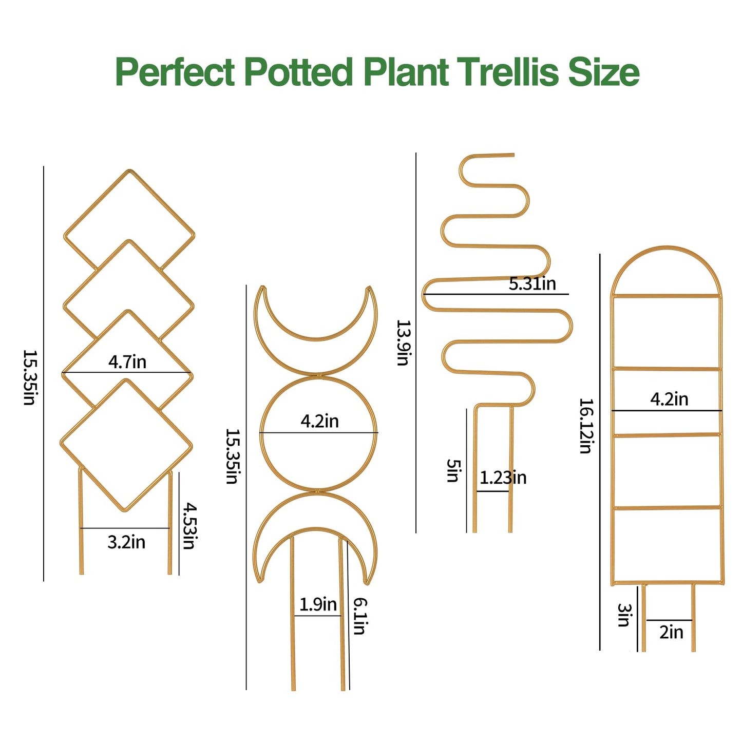 Indoor Plant Trellis for Climbing Plants, 16inch Small Garden Metal Trellis for Potted Plants Outdoor - 4 Pack - OVAD