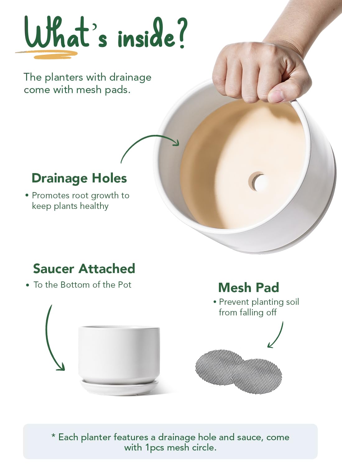 LE TAUCI Ceramic Plant Pots, 4.3+5.3+6.8 Inch, Set of 3, Planters with Drainage Hole and Saucer for Stylish Indoor and Outdoor Decor - OVAD
