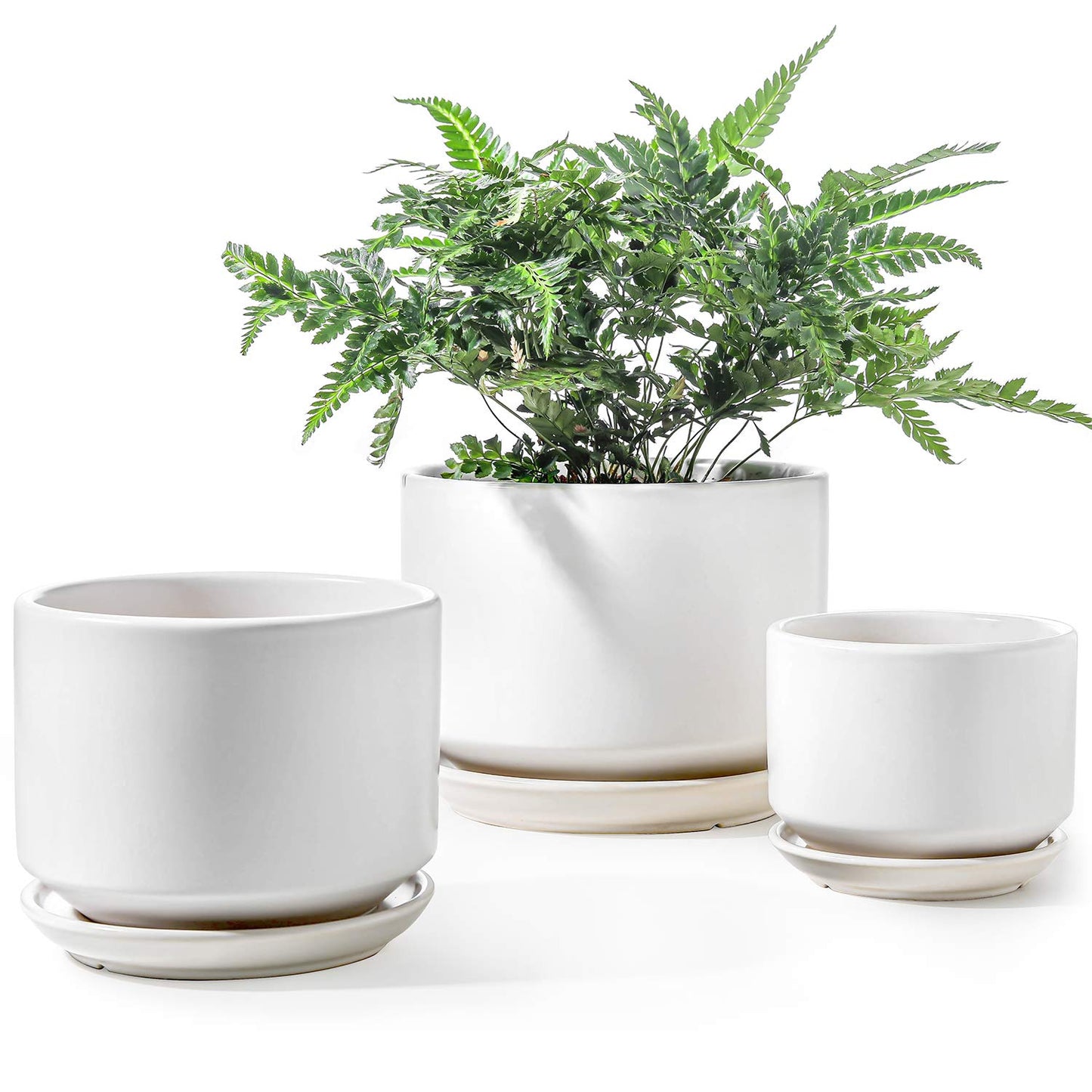 LE TAUCI Ceramic Plant Pots, 4.3+5.3+6.8 Inch, Set of 3, Planters with Drainage Hole and Saucer for Stylish Indoor and Outdoor Decor - OVAD