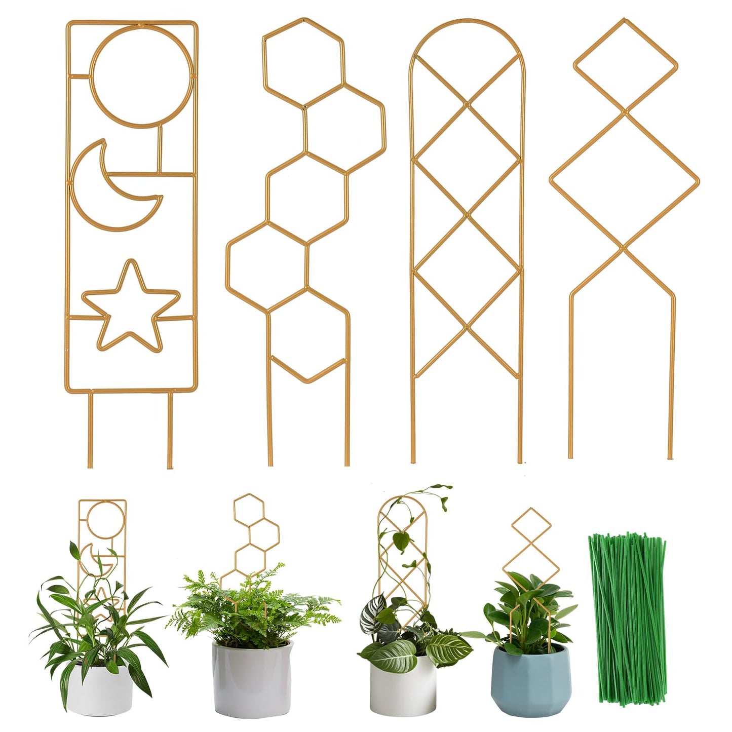 Indoor Plant Trellis for Climbing Plants, 16inch Small Garden Metal Trellis for Potted Plants Outdoor - 4 Pack - OVAD