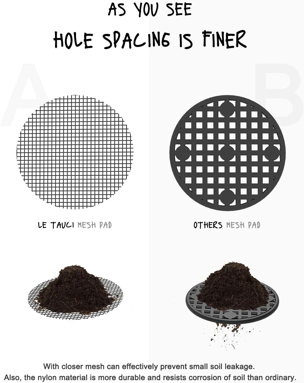 LE TAUCI Ceramic Plant Pots Set with Drainage Hole and Saucer, 4.1+5.1+6.5 Inch Sizes, 50 Pack Flower Pot Hole Mesh Pad Bundle in White - OVAD