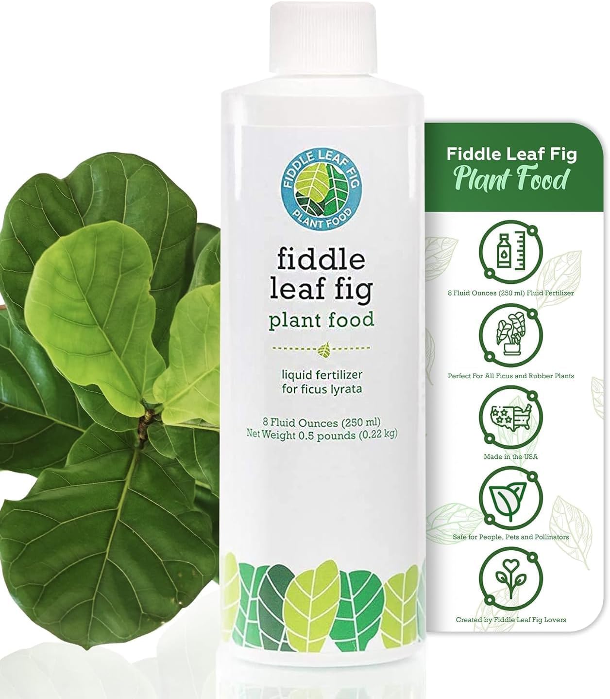 Fiddle Leaf Fig Tree Plant Food for Ficus Lyrata and Ficus Audrey Enriched with Calcium Urea-Free NPK Ratio 3-1-2 for Strong Roots Stems Leaves 8 Ounces - OVAD