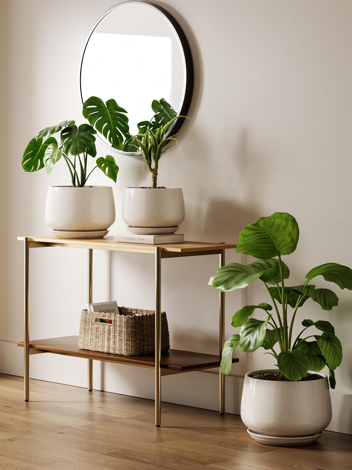 LE TAUCI Ceramic Plant Pots Set of 2 Stylish 10 Inch 12 Inch Planters with Drainage Tray Perfect for Indoor Plants and Home Decor - OVAD