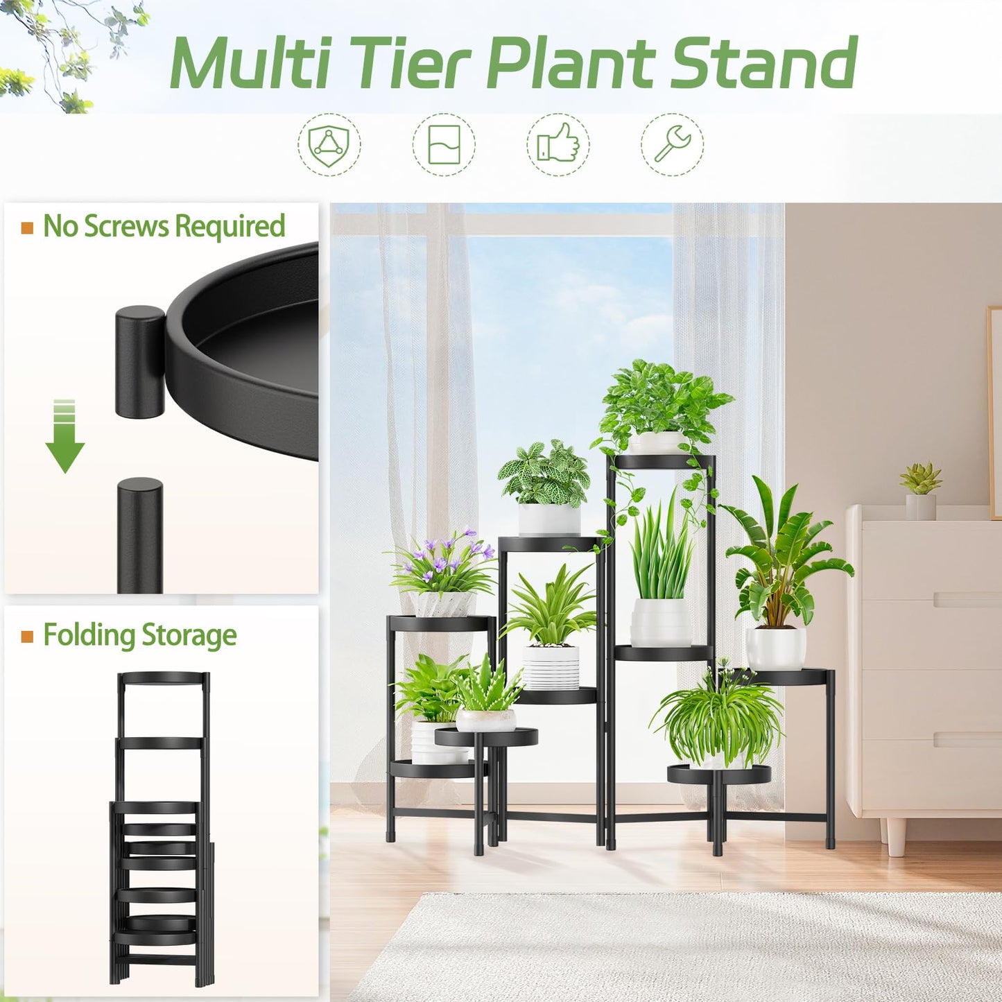 5-Tier Folding Metal Plant Stand - OVAD