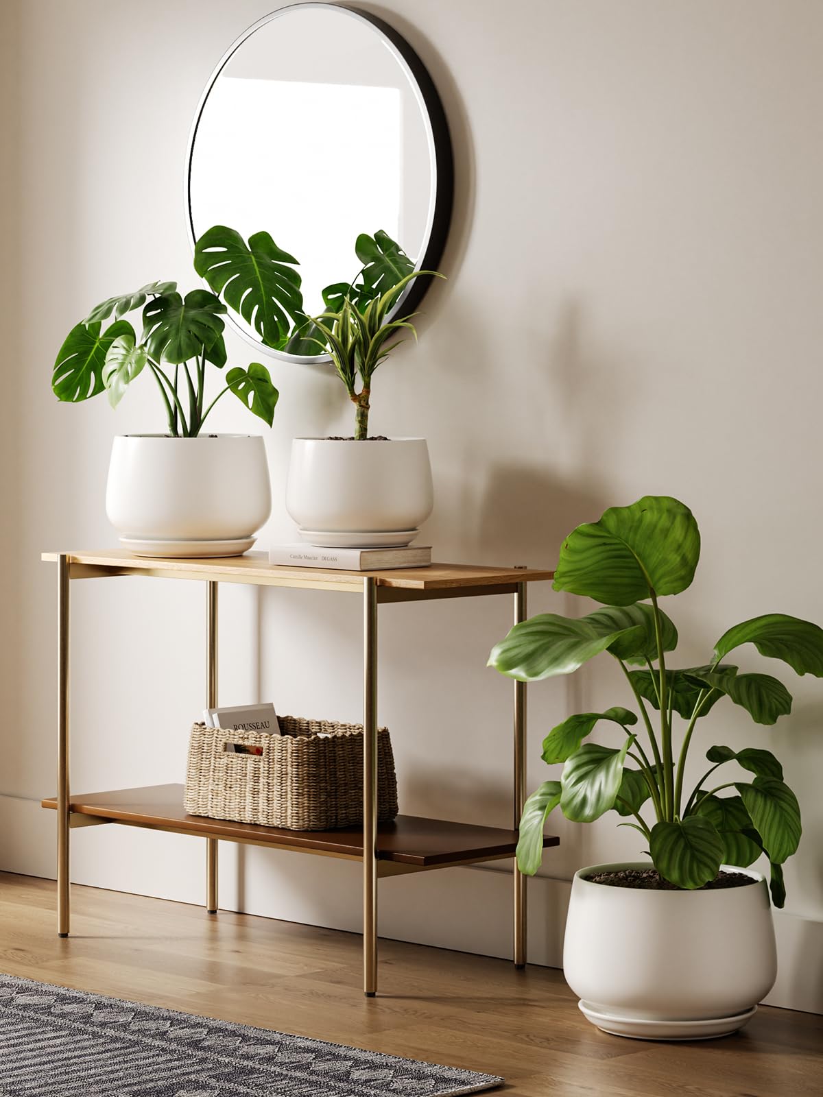 LE TAUCI Ceramic Plant Pots Set of 2 Stylish 10 Inch 12 Inch Planters with Drainage Tray Perfect for Indoor Plants and Home Decor - OVAD