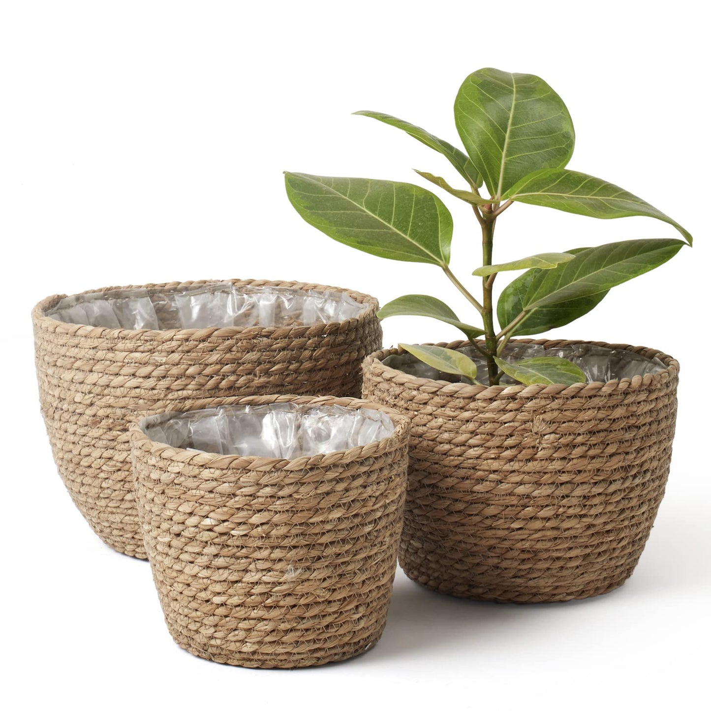 La Jolíe Muse Seagrass Planter Basket Indoor, Flower Pots Cover, Plant Containers, Natural(3-Pack) 10.2"+8.7"+6.7" - OVAD