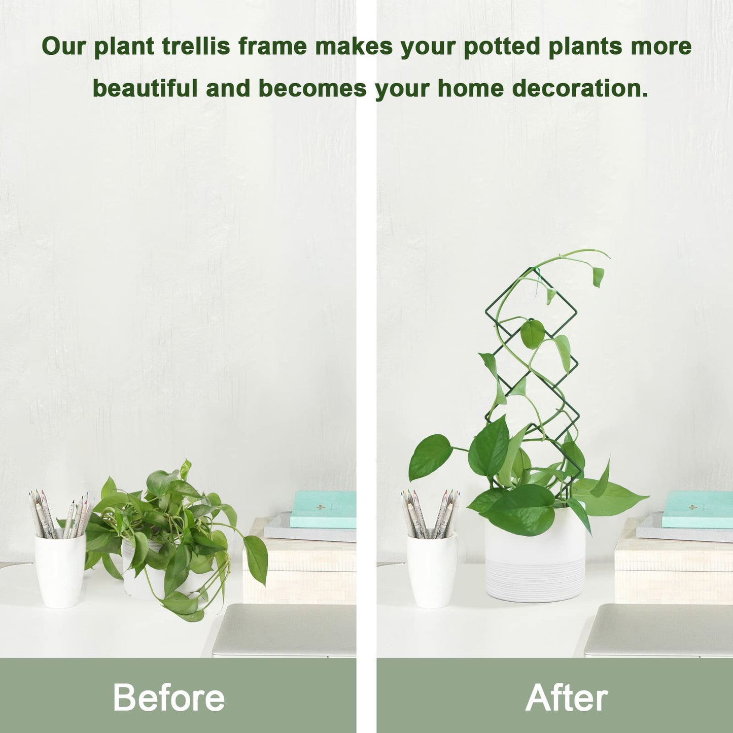 Indoor Plant Trellis for Climbing Plants, 16inch Small Garden Metal Trellis for Potted Plants Outdoor - 4 Pack - OVAD
