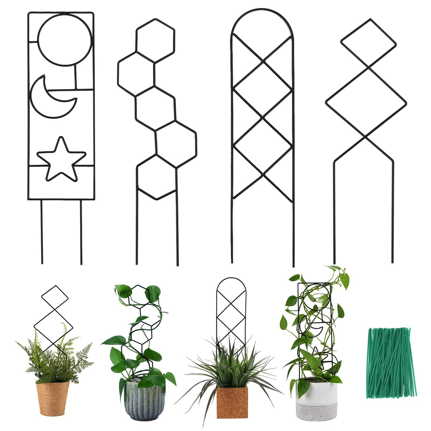 Indoor Plant Trellis for Climbing Plants, 16inch Small Garden Metal Trellis for Potted Plants Outdoor - 4 Pack - OVAD