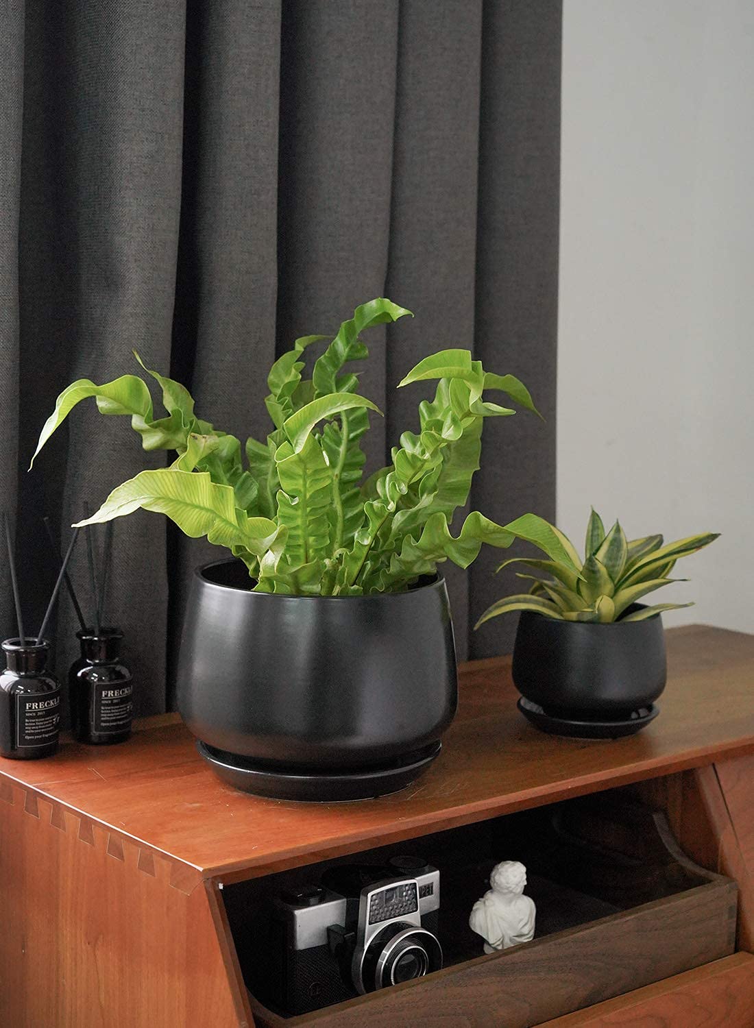 LE TAUCI Plant Pots, 4.1+5.1+6.5 Inch, Set of 3 Stylish Ceramic Planters with Drainage Hole and Saucer for Optimal Plant Growth - OVAD