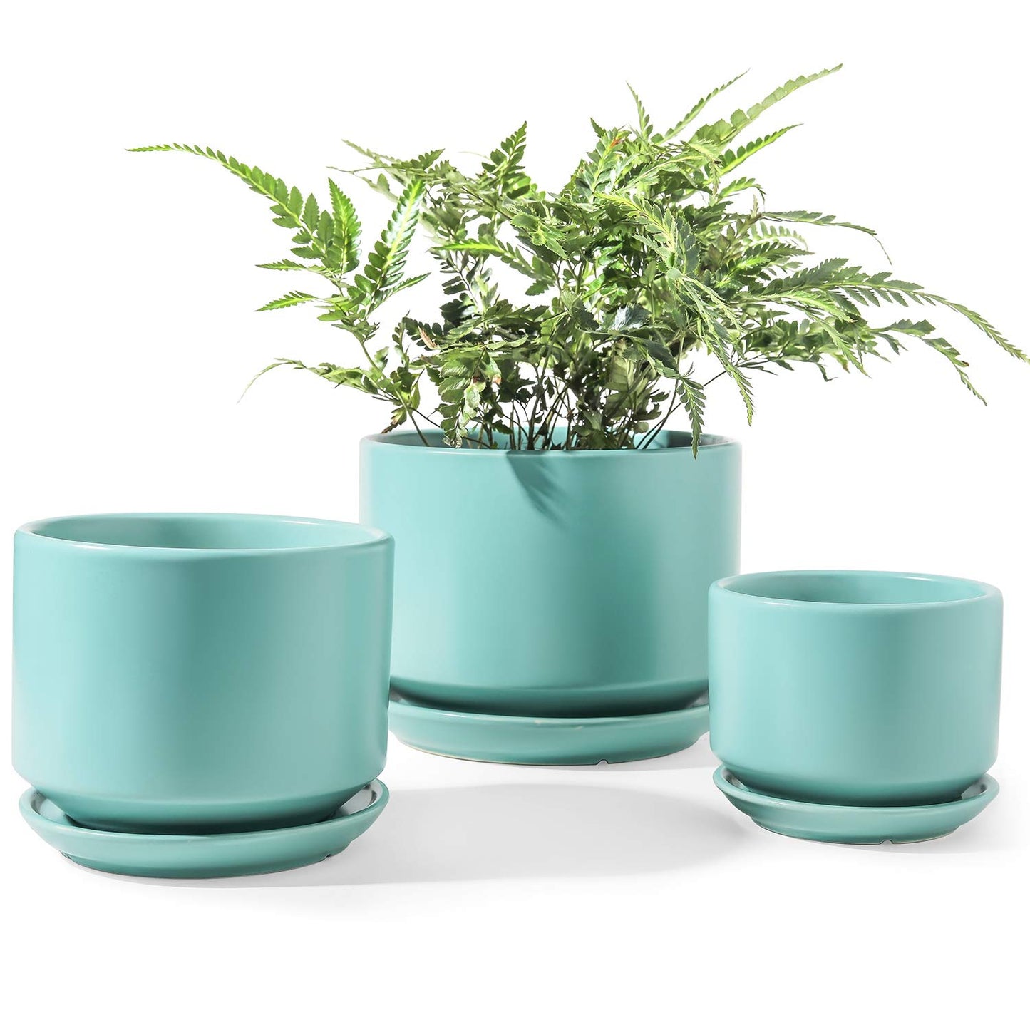 LE TAUCI Ceramic Plant Pots, 4.3+5.3+6.8 Inch, Set of 3, Planters with Drainage Hole and Saucer for Stylish Indoor and Outdoor Decor - OVAD