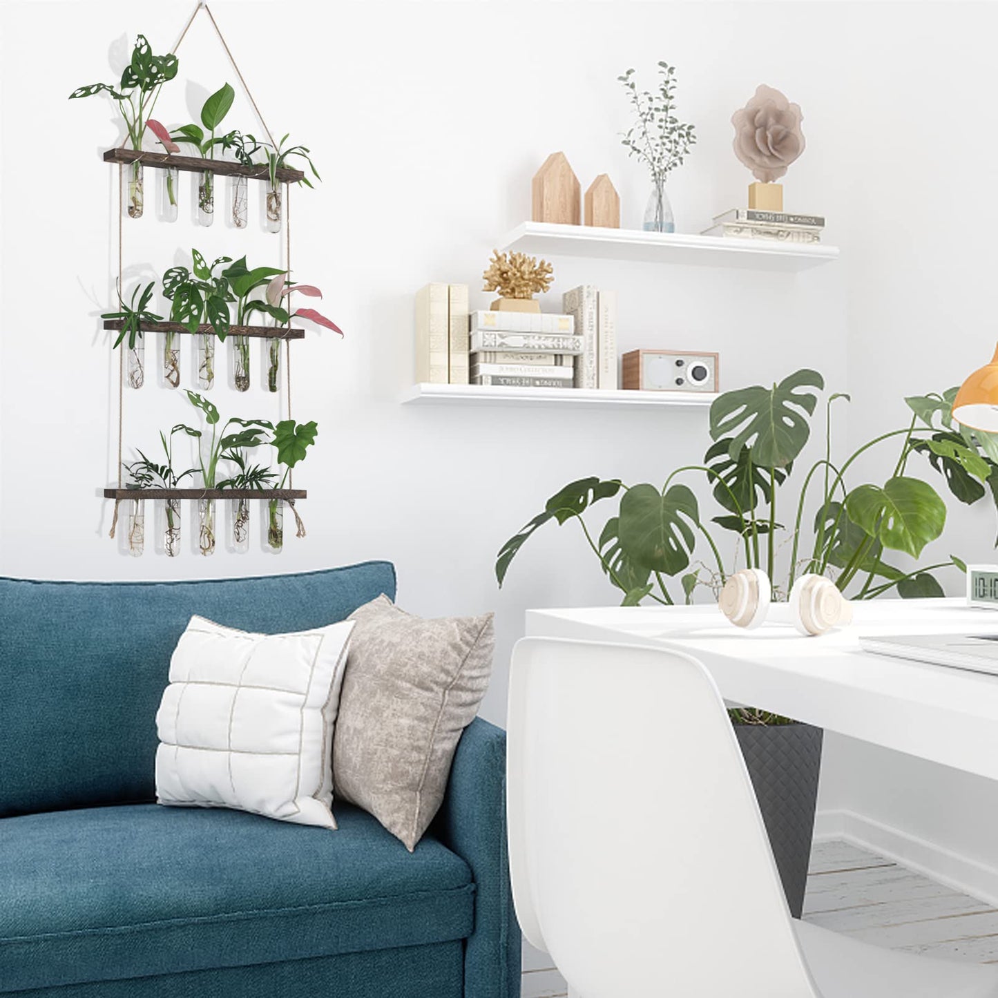 Wall Hanging Propagation Station with Wooden Stand - 5 Glass Test Tubes for Stylish Plant Display and Home Décor - OVAD