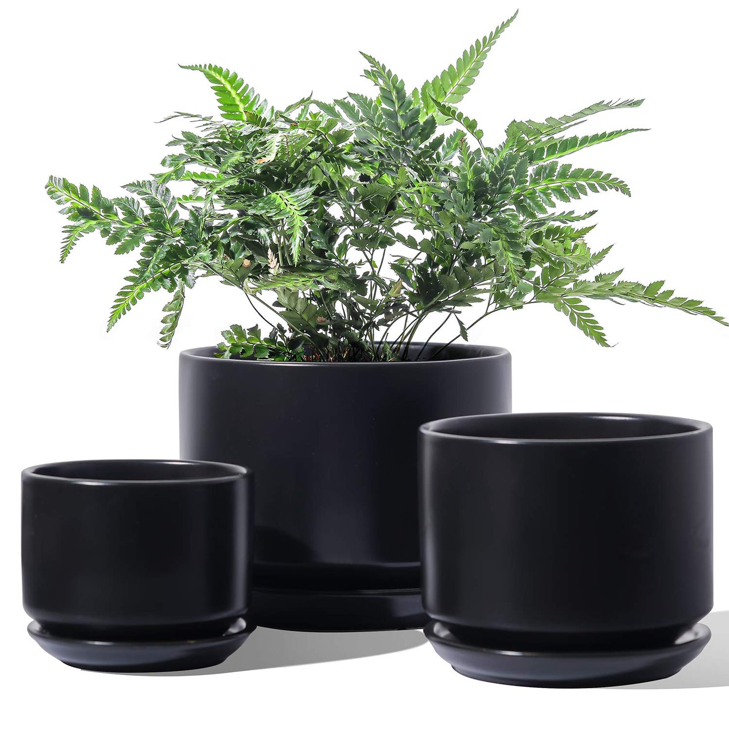 LE TAUCI Ceramic Plant Pots, 4.3+5.3+6.8 Inch, Set of 3, Planters with Drainage Hole and Saucer for Stylish Indoor and Outdoor Decor - OVAD