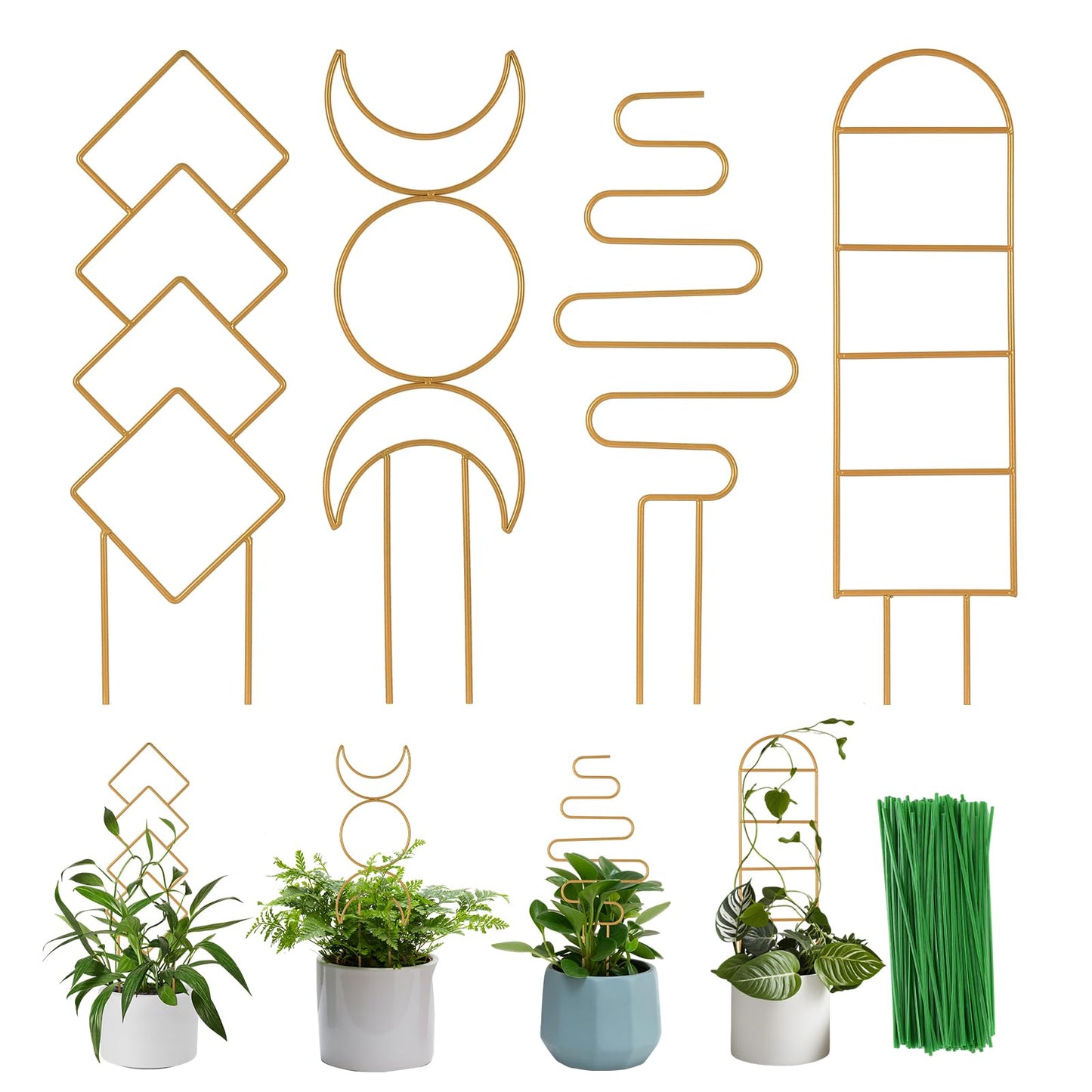 Indoor Plant Trellis for Climbing Plants, 16inch Small Garden Metal Trellis for Potted Plants Outdoor - 4 Pack - OVAD