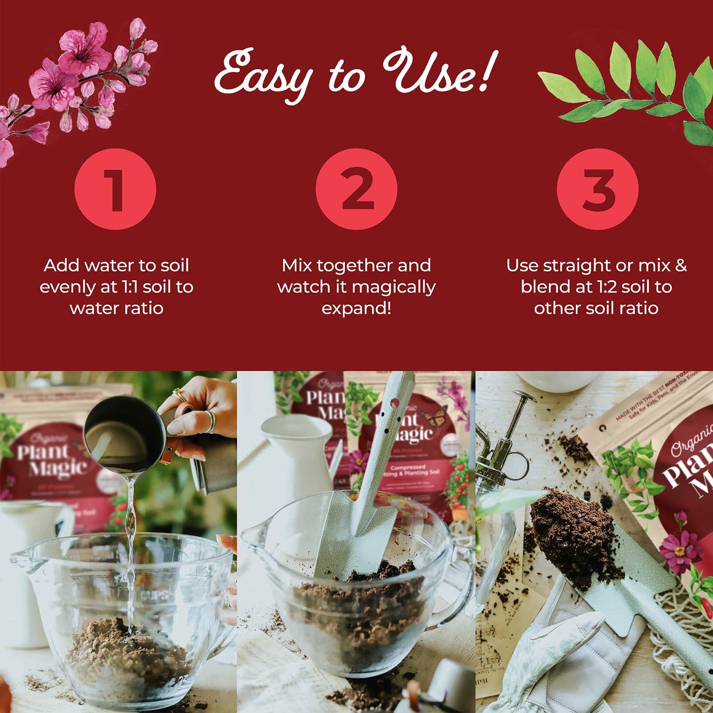 Compressed Organic Potting Soil for Garden Plants and Vegetables Expands 4x with Water for Indoor and Outdoor Use - OVAD