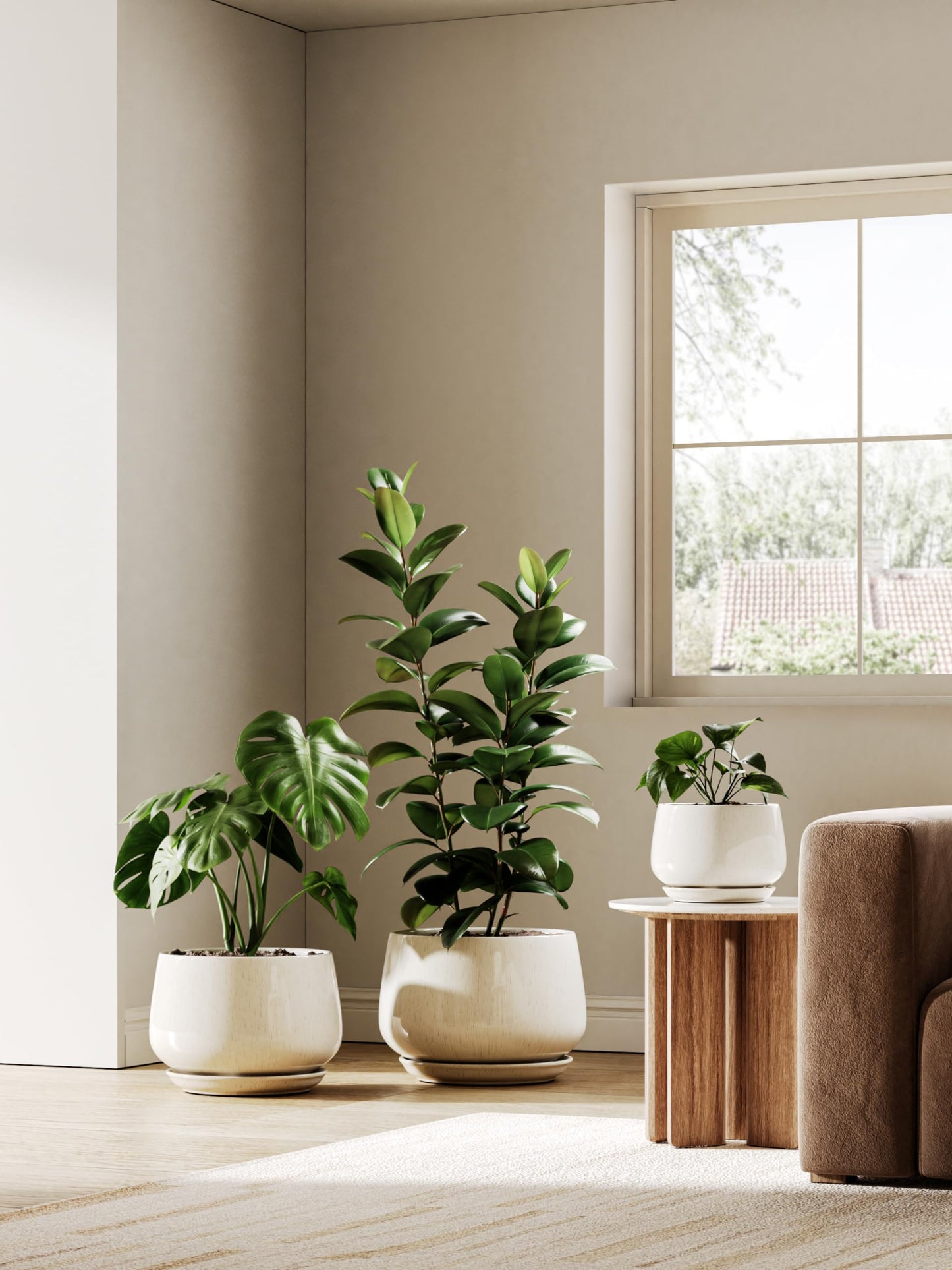 LE TAUCI Ceramic Plant Pots Set of 2 Stylish 10 Inch 12 Inch Planters with Drainage Tray Perfect for Indoor Plants and Home Decor - OVAD