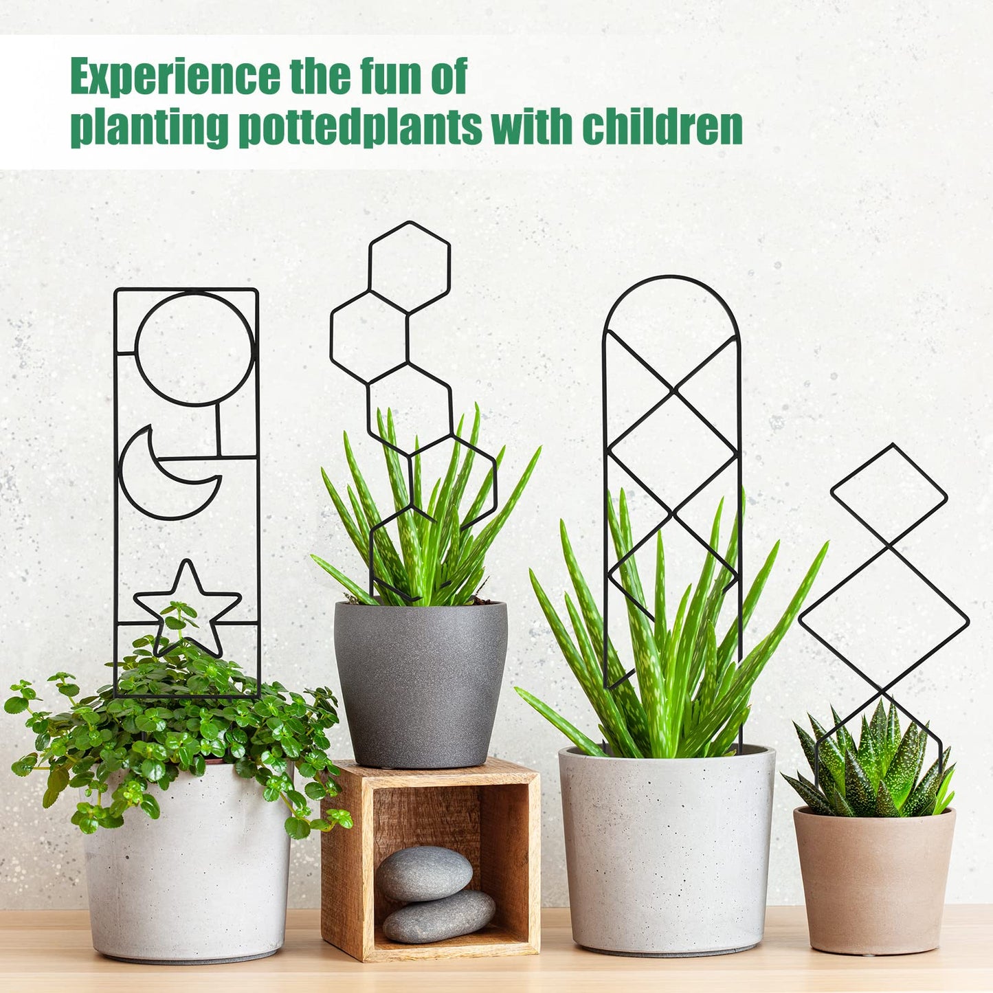 Indoor Plant Trellis for Climbing Plants, 16inch Small Garden Metal Trellis for Potted Plants Outdoor - 4 Pack - OVAD