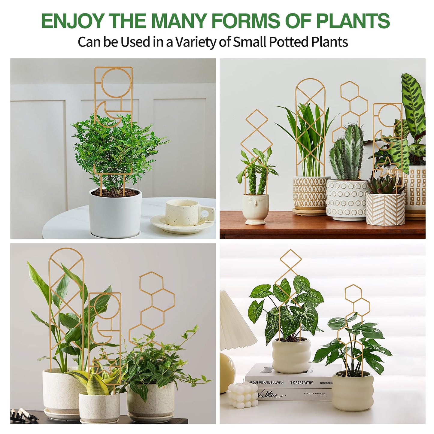 Indoor Plant Trellis for Climbing Plants, 16inch Small Garden Metal Trellis for Potted Plants Outdoor - 4 Pack - OVAD