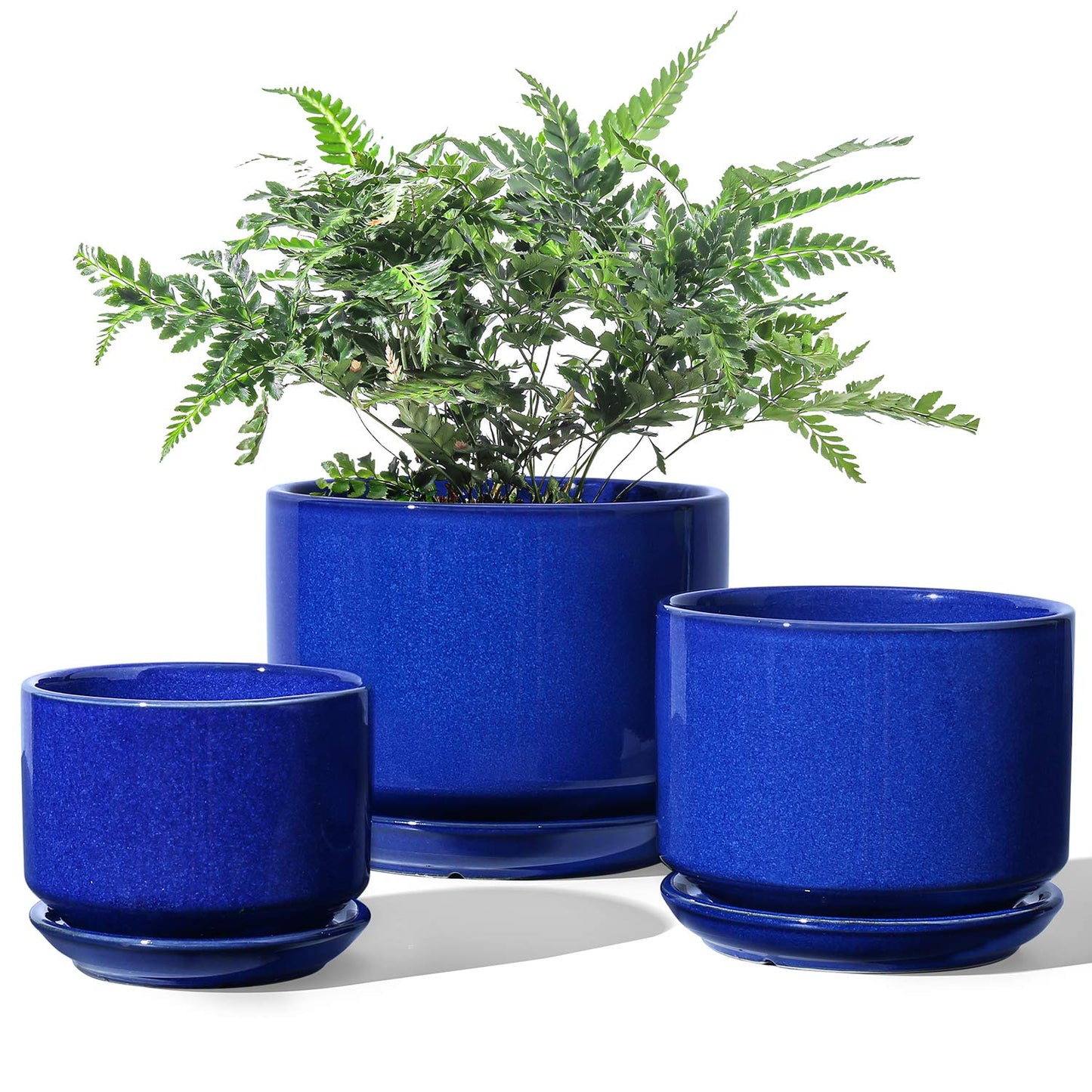 LE TAUCI Ceramic Plant Pots, 4.3+5.3+6.8 Inch, Set of 3, Planters with Drainage Hole and Saucer for Stylish Indoor and Outdoor Decor - OVAD