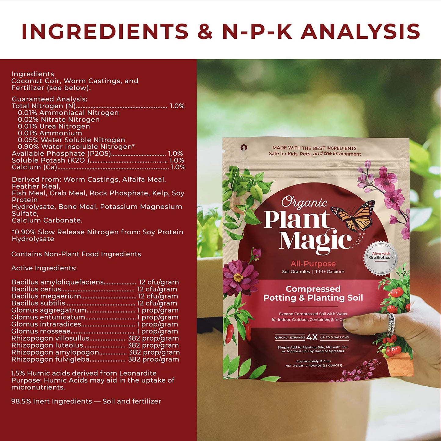 Compressed Organic Potting Soil for Garden Plants and Vegetables Expands 4x with Water for Indoor and Outdoor Use - OVAD
