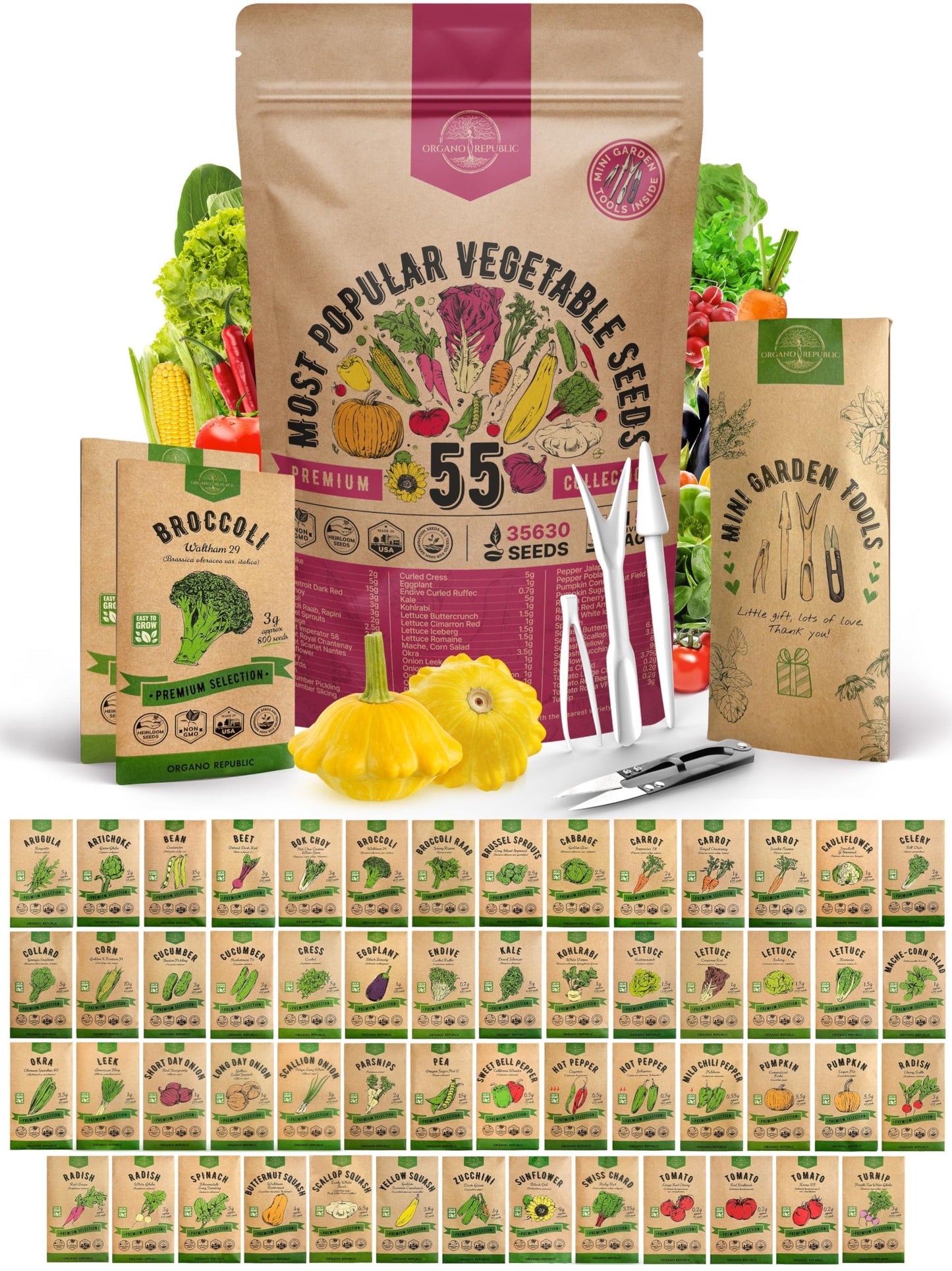 55 Vegetable Seeds Variety Pack - 35,600+ Non-GMO Heirloom Seeds for Home Gardening with Individual Packets for Indoor and Outdoor Hydroponics - OVAD