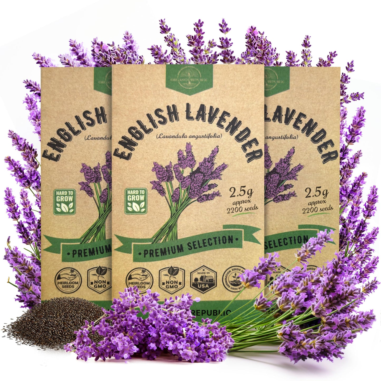 English Lavender Seeds Pack 2.50G - Over 2200 Non-GMO Heirloom Lavender Seeds for Planting Herbs in Individual Seed Packet for Home Gardens - OVAD