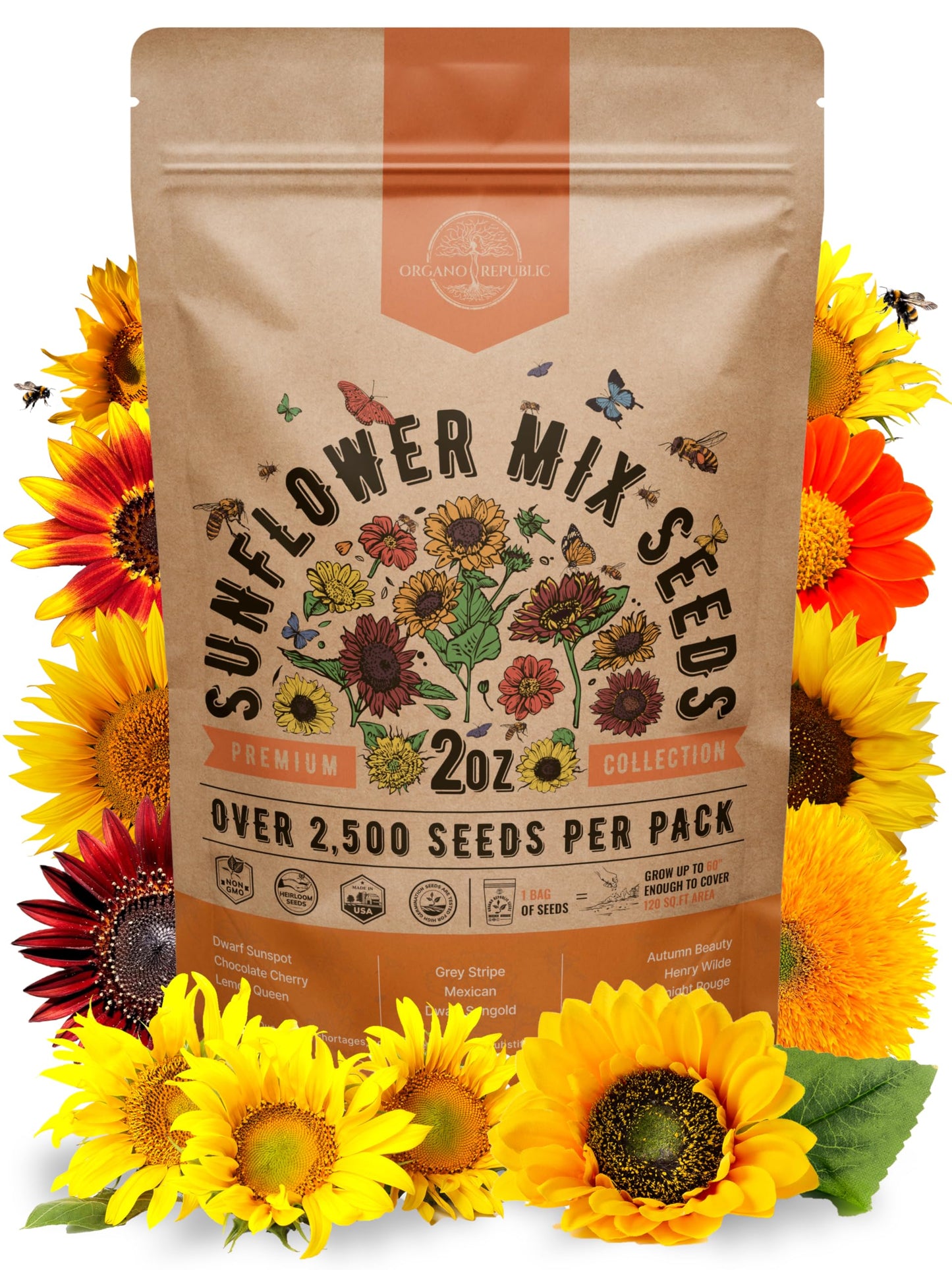 Sunflower Mix Seeds Pack 4 oz - 5,100 Non-GMO Heirloom Seeds for Vibrant Home Garden Planting Indoor and Outdoor - OVAD