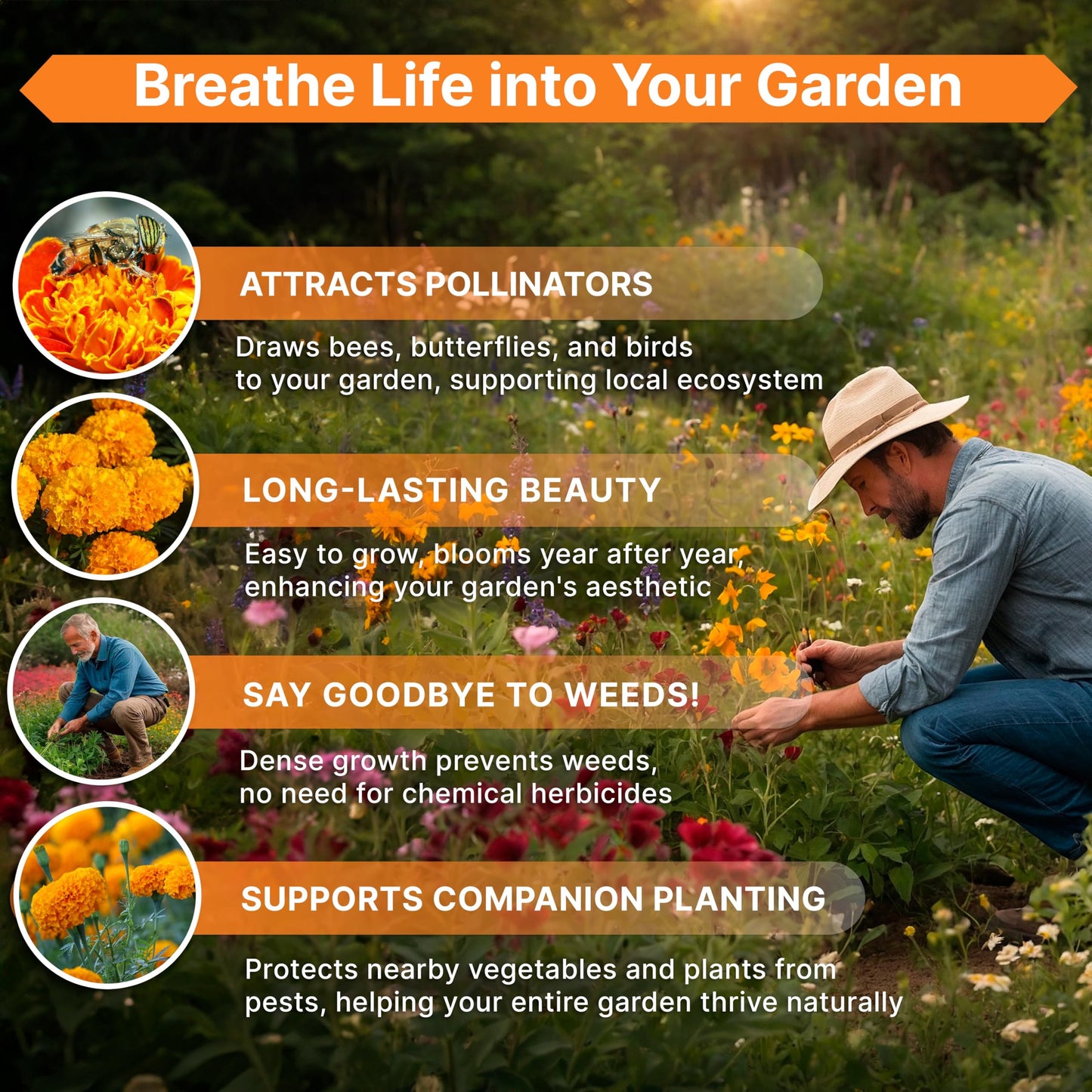 Marigold Seeds Pack 1 oz - Over 9,250 Non-GMO Heirloom Seeds for Indoor and Outdoor Gardening, Perfect for Home and Garden Beautification - OVAD