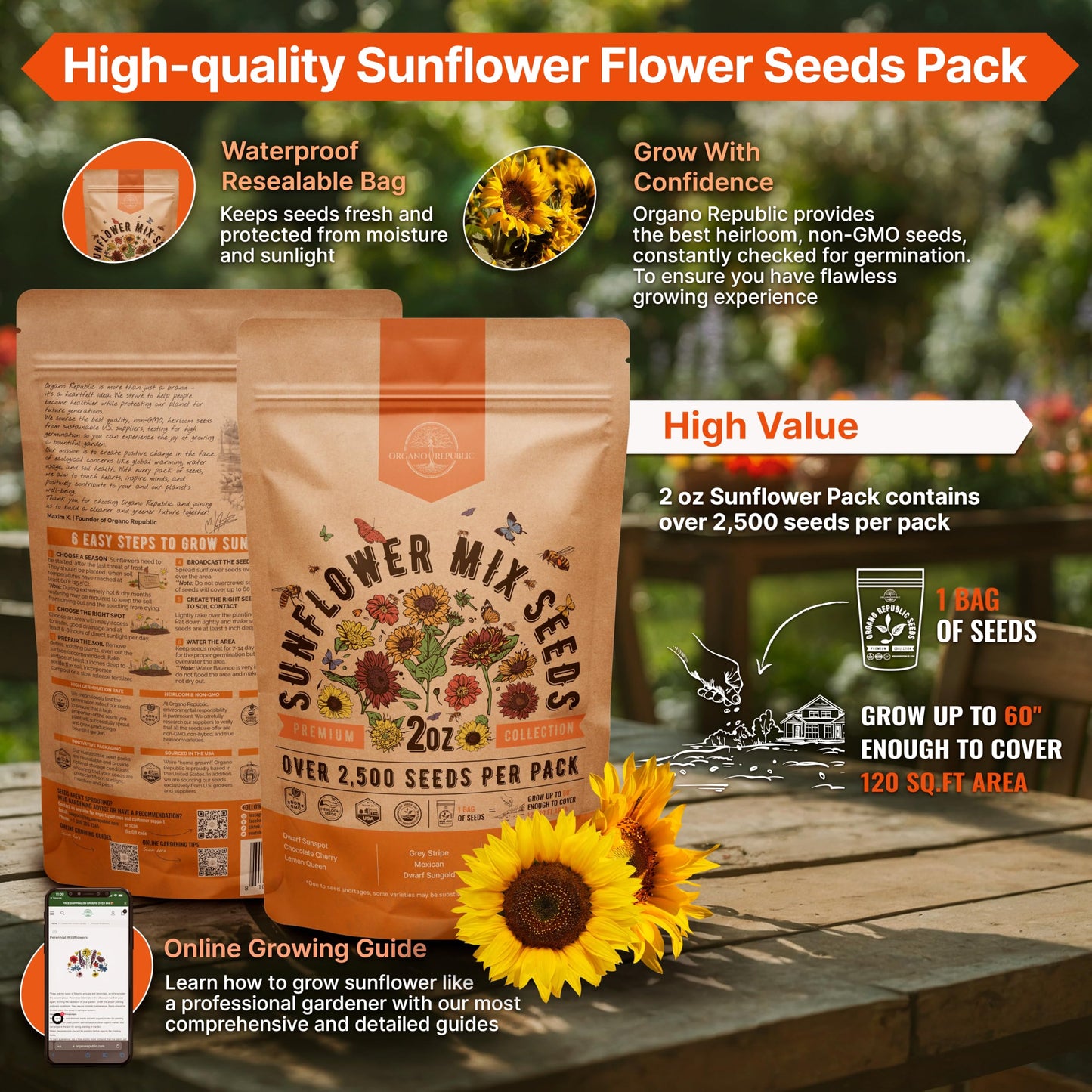 Sunflower Mix Seeds Pack 4 oz - 5,100 Non-GMO Heirloom Seeds for Vibrant Home Garden Planting Indoor and Outdoor - OVAD