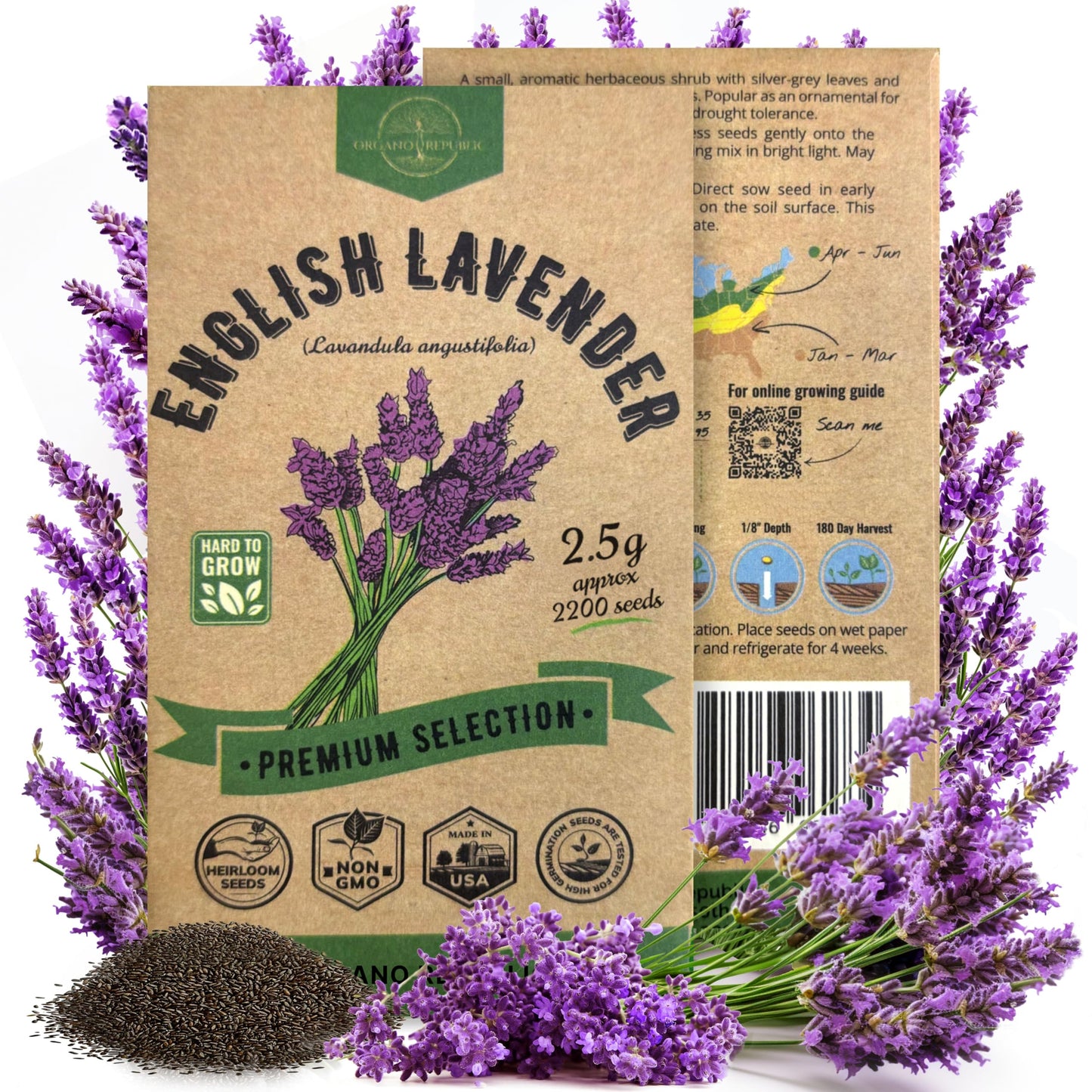 English Lavender Seeds Pack 2.50G - Over 2200 Non-GMO Heirloom Lavender Seeds for Planting Herbs in Individual Seed Packet for Home Gardens - OVAD