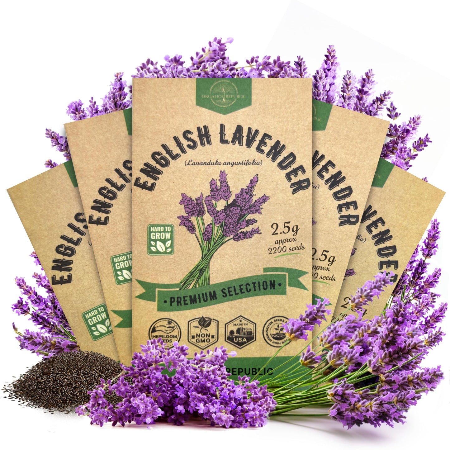 English Lavender Seeds Pack 2.50G - Over 2200 Non-GMO Heirloom Lavender Seeds for Planting Herbs in Individual Seed Packet for Home Gardens - OVAD