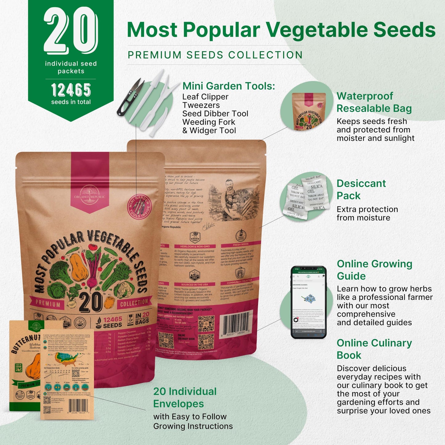 55 Vegetable Seeds Variety Pack - 35,600+ Non-GMO Heirloom Seeds for Home Gardening with Individual Packets for Indoor and Outdoor Hydroponics - OVAD