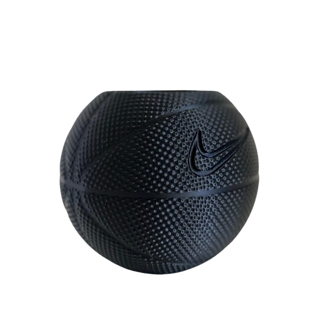 Basketball Planter Pot 3D Printed - Unique Black Indoor Plant Pot with Drainage Hole - Handmade in USA