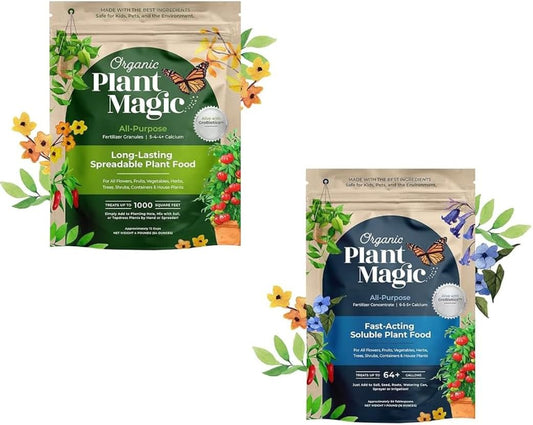 Organic Plant Magic Fast-Acting Soluble Plant Food All-Purpose Fertilizer Concentrate Plus Slow Release Granular Fertilizer Long-Lasting Plant Food Granules