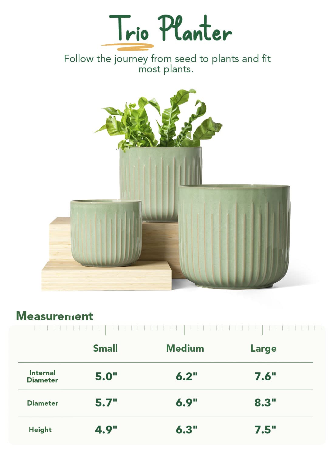 LE TAUCI Ceramic Planters for Indoor Plants Set of 3 with Drainage Holes in Dark Olive, Stylish Cylinder Flower Pots for Home Décor