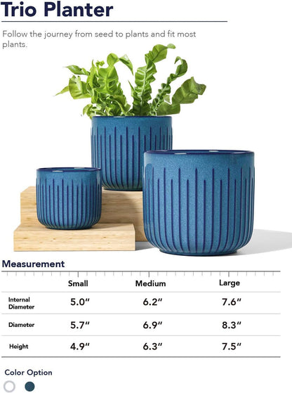 LE TAUCI Ceramic Planters for Indoor Plants Set of 3 with Drainage Holes in Dark Olive, Stylish Cylinder Flower Pots for Home Décor